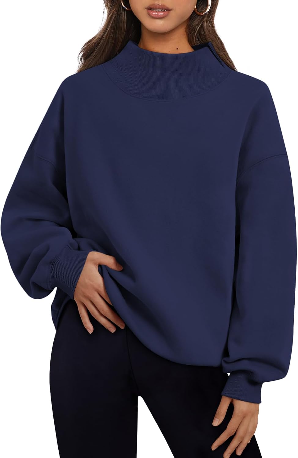 Trendy Queen Womens Mock Neck Sweatshirts Oversized Pullover Fall Outfits | Fall Fashion Clothes 2026,Long Sleeve Tops,Comfort Soft Fleece,Travel Casual Work Lounge Daily Outfit