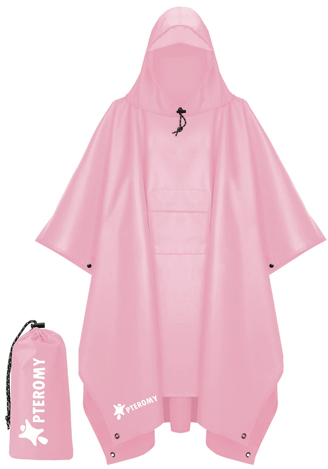 PTEROMY 3-in-1 Hooded Rain Poncho for Adult with Pocket, Waterproof Lightweight Unisex Raincoat for Hiking Camping Emergency
