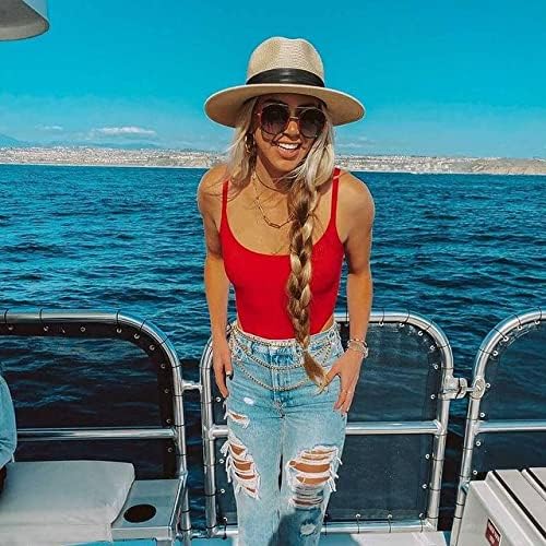 FURTALK Womens Mens Wide Brim Straw Panama Hat Fedora Summer Beach Sun Hat | Breathable Paper Straw, Classic Ribbon Trim, UPF Protection, Adjustable Band Inside, Chin Strap for Gusty Winds