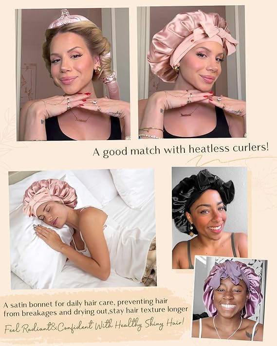 YANIBEST Adjustable Silk Bonnet for Sleeping Women Double Layer Satin Bonnet Reduce Friction Prevent Frizz Curly Hair