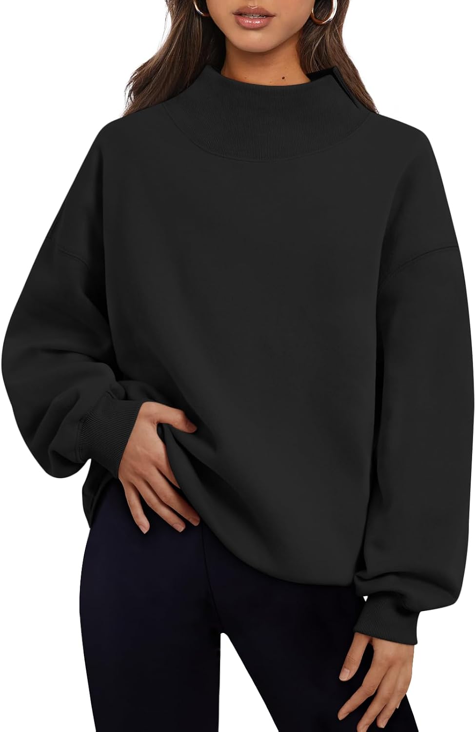 Trendy Queen Womens Mock Neck Sweatshirts Oversized Pullover Fall Outfits | Fall Fashion Clothes 2026,Long Sleeve Tops,Comfort Soft Fleece,Travel Casual Work Lounge Daily Outfit