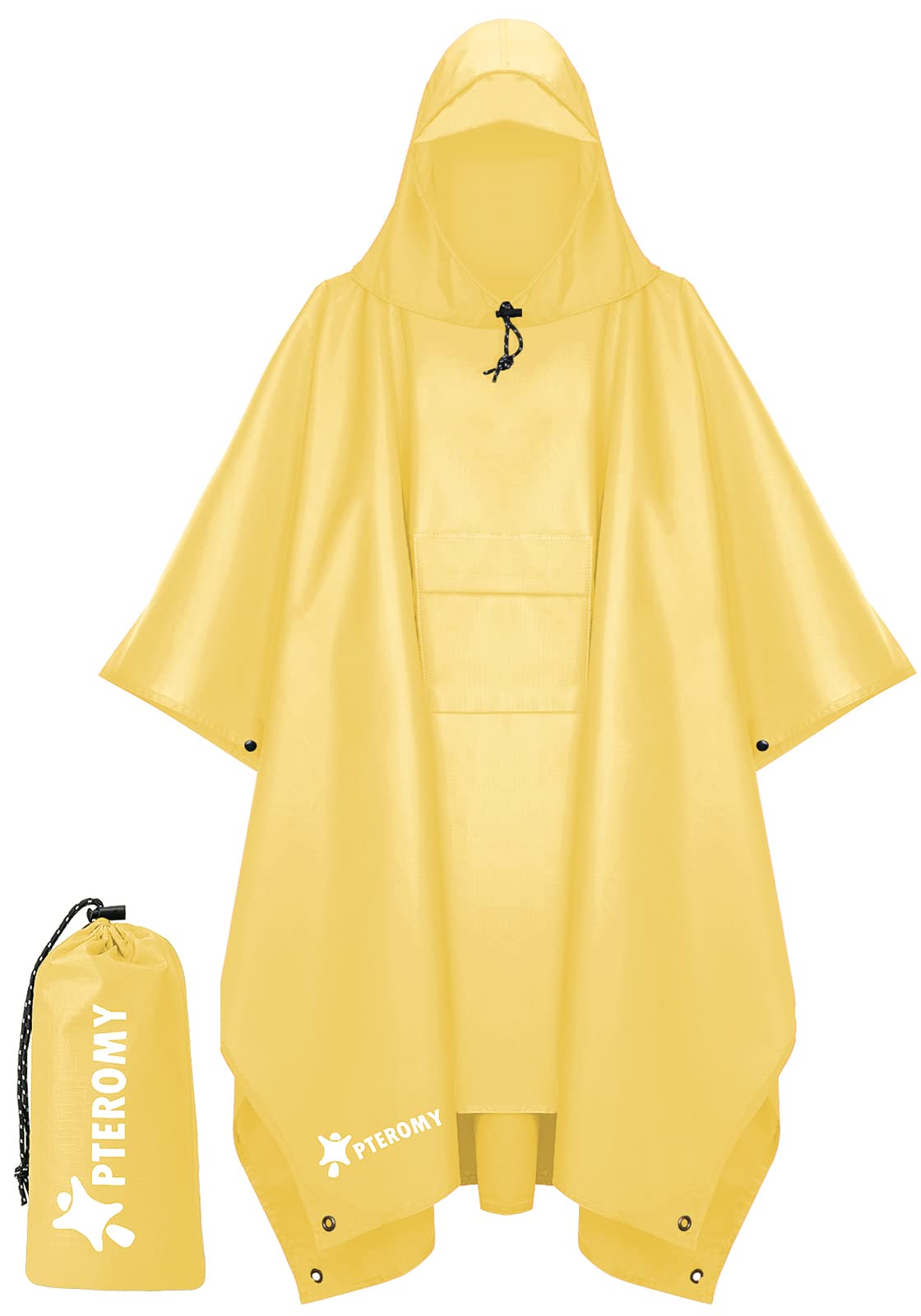 PTEROMY 3-in-1 Hooded Rain Poncho for Adult with Pocket, Waterproof Lightweight Unisex Raincoat for Hiking Camping Emergency