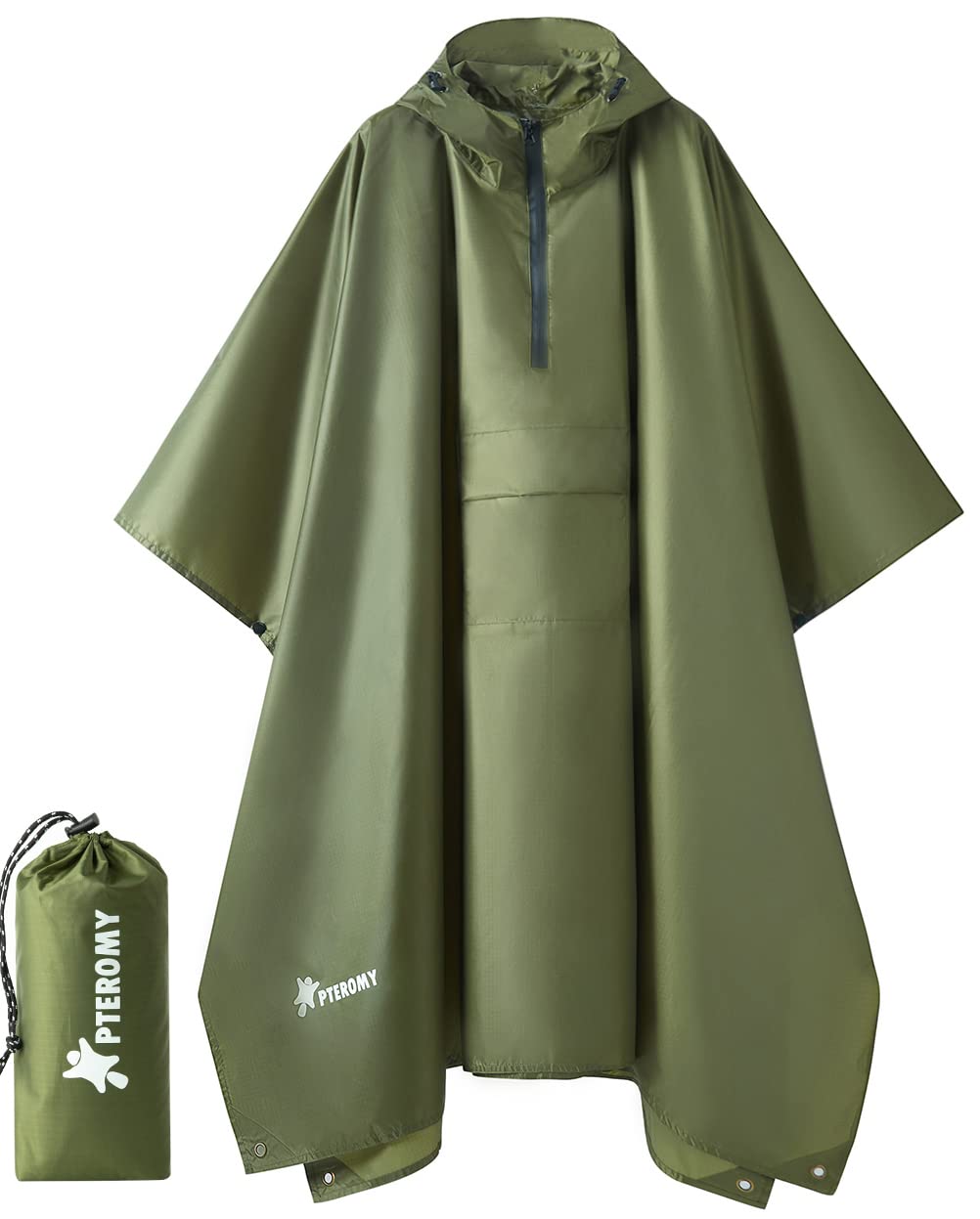 PTEROMY 3-in-1 Hooded Rain Poncho for Adult with Pocket, Waterproof Lightweight Unisex Raincoat for Hiking Camping Emergency