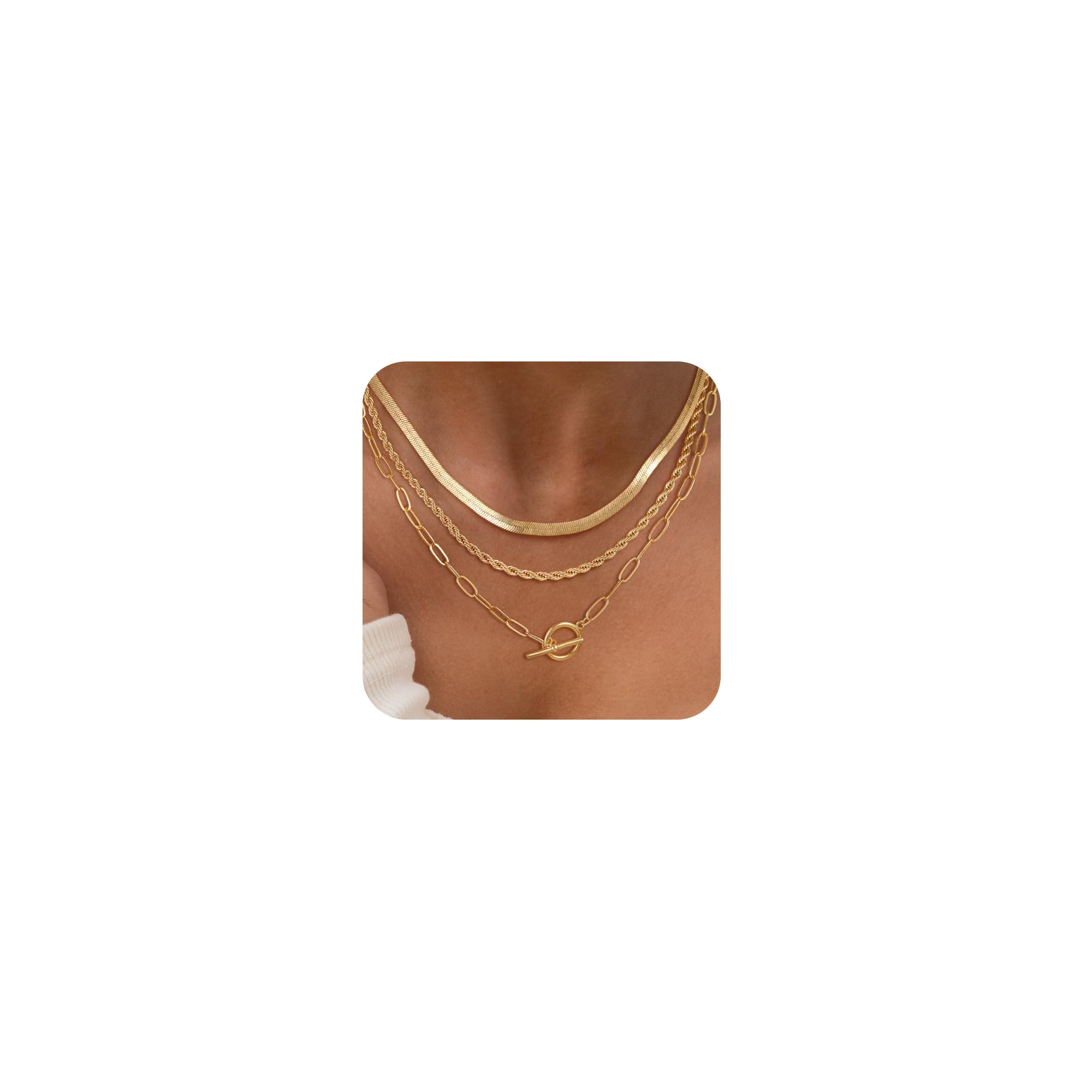 CHESKY 14K Gold Plated Layered Chain Necklace for Women | Trendy Cuban Link Chain, Chunky Paperclip Chain, Toggle Clasp Necklace, Fashion Gold Jewelry, Daily Gift for Women