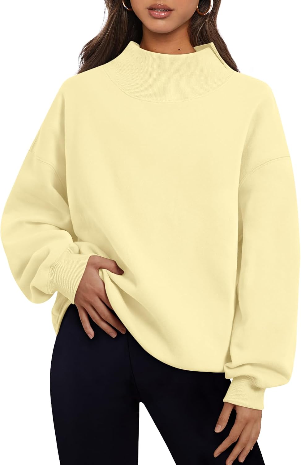 Trendy Queen Womens Mock Neck Sweatshirts Oversized Pullover Fall Outfits | Fall Fashion Clothes 2026,Long Sleeve Tops,Comfort Soft Fleece,Travel Casual Work Lounge Daily Outfit
