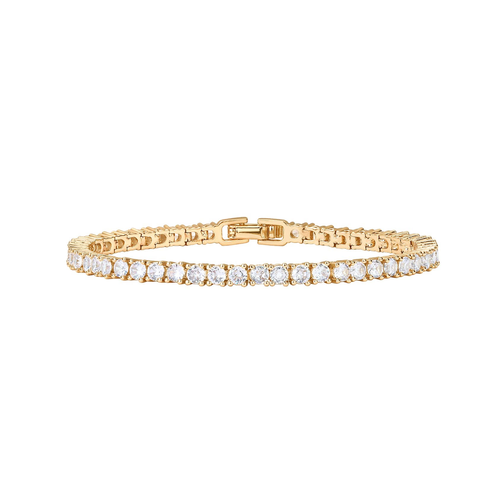 PAVOI 14K Gold Plated 3mm Cubic Zirconia Classic Tennis Bracelet | Gold Bracelets for Women | Stackable Bracelets for Women, 14K Gold Bracelets with CZ, Bracelet Stack