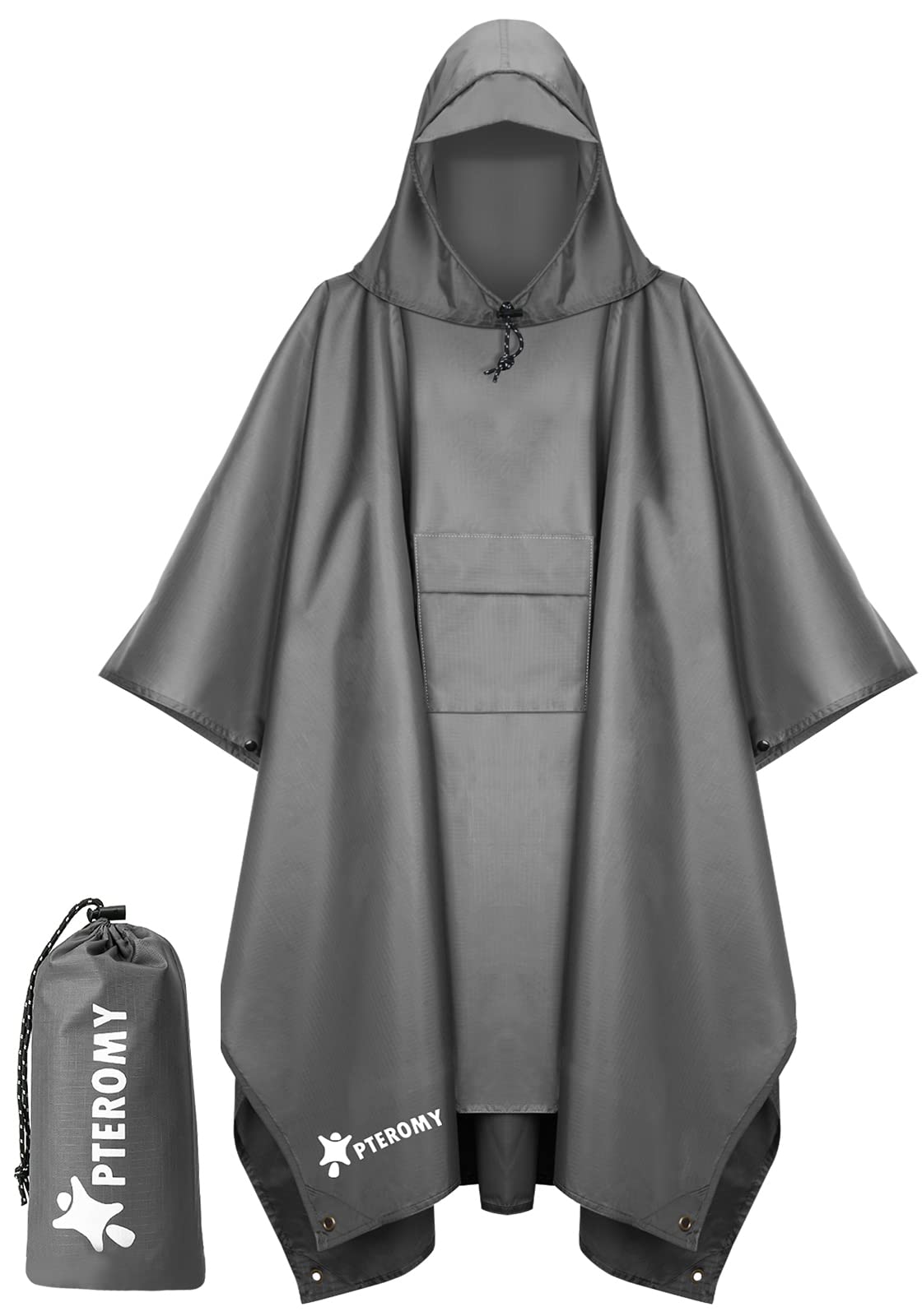 PTEROMY 3-in-1 Hooded Rain Poncho for Adult with Pocket, Waterproof Lightweight Unisex Raincoat for Hiking Camping Emergency