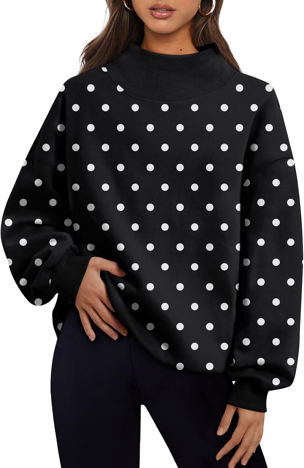 Trendy Queen Womens Mock Neck Sweatshirts Oversized Pullover Fall Outfits | Fall Fashion Clothes 2026,Long Sleeve Tops,Comfort Soft Fleece,Travel Casual Work Lounge Daily Outfit