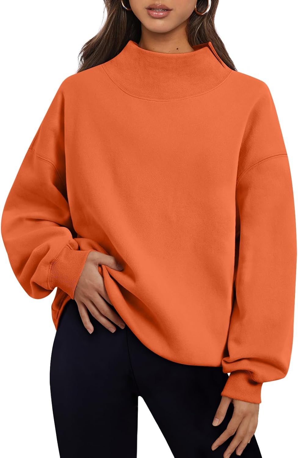 Trendy Queen Womens Mock Neck Sweatshirts Oversized Pullover Fall Outfits | Fall Fashion Clothes 2026,Long Sleeve Tops,Comfort Soft Fleece,Travel Casual Work Lounge Daily Outfit