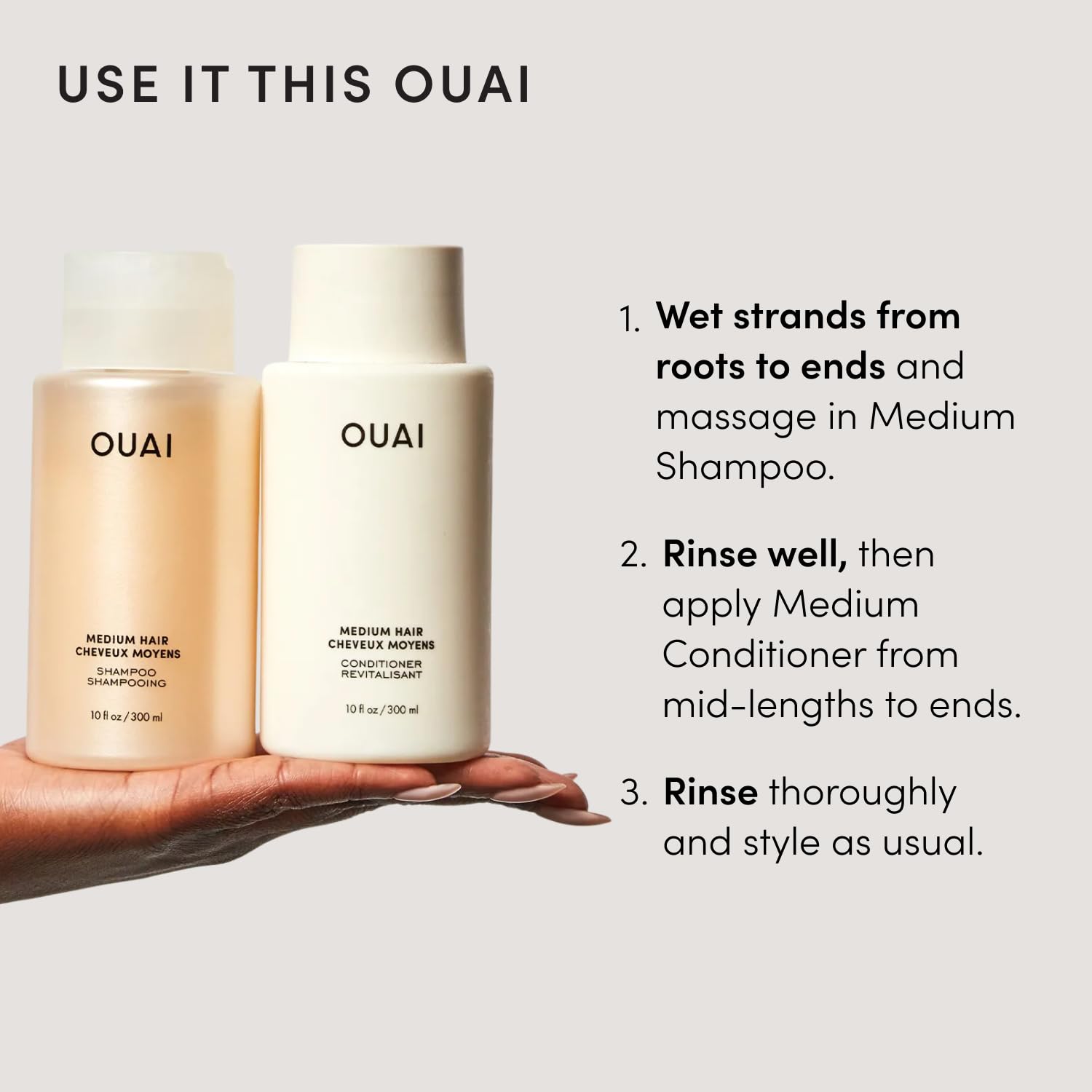 OUAI Fine Shampoo and Conditioner Set - Sulfate Free Shampoo and Conditioner for Women & Men - Made with Keratin, Marshmallow Root, Shea Butter & Avocado Oil - Free of Parabens & Phthalates (10 Fl Oz)