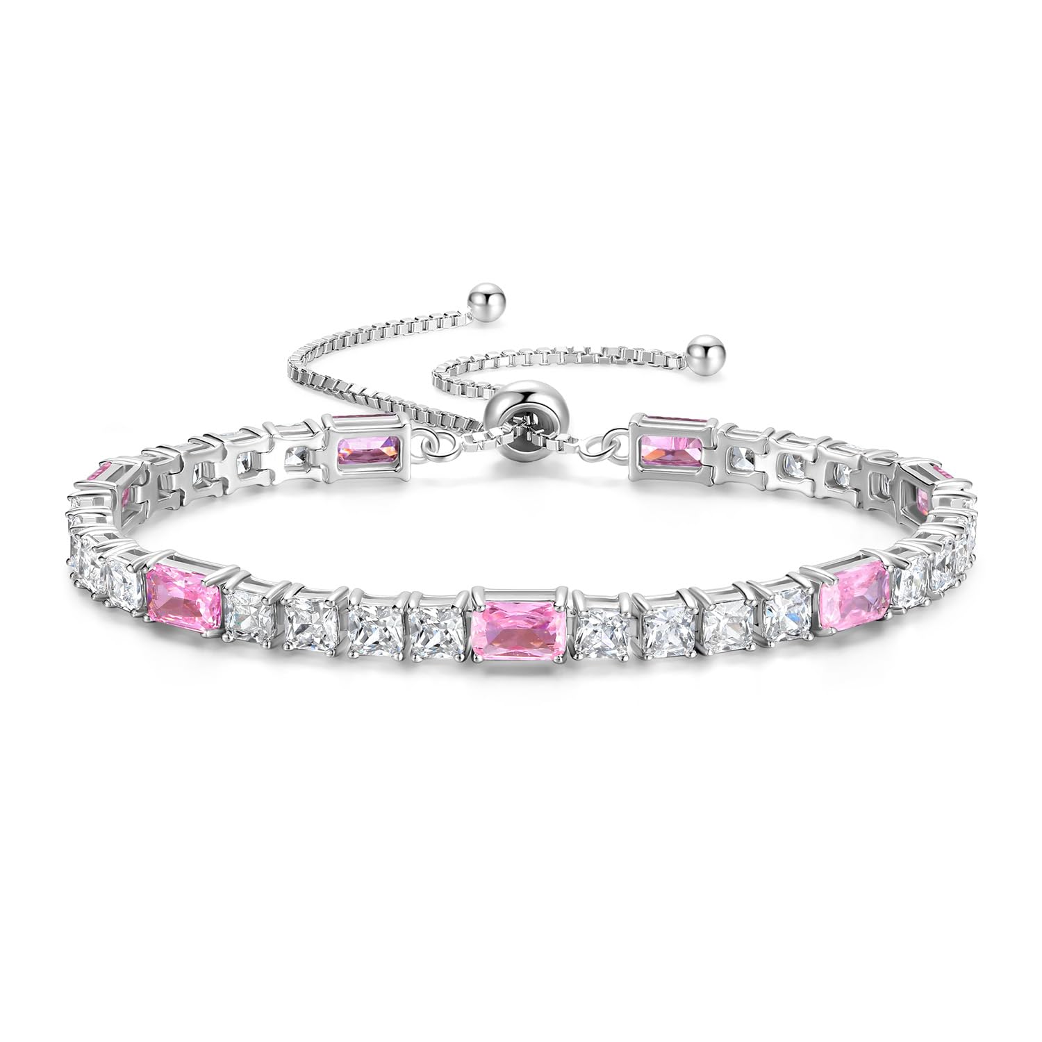 FANCIME Birthstone Bracelet for Women, Sterling Silver 4x6mm Gemstone Tennis Bracelet Bolo Adjustable Chain Fine Jewelry Birthday Gifts for Women Mom Wife Her