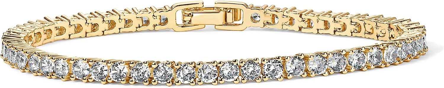 PAVOI 14K Gold Plated 3mm Cubic Zirconia Classic Tennis Bracelet | Gold Bracelets for Women | Stackable Bracelets for Women, 14K Gold Bracelets with CZ, Bracelet Stack