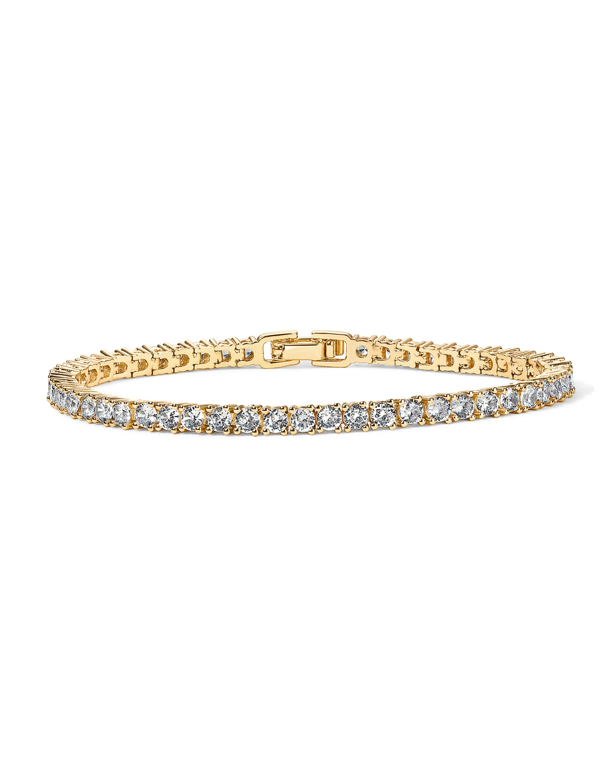 PAVOI 14K Gold Plated 3mm Cubic Zirconia Classic Tennis Bracelet | Gold Bracelets for Women | Stackable Bracelets for Women, 14K Gold Bracelets with CZ, Bracelet Stack
