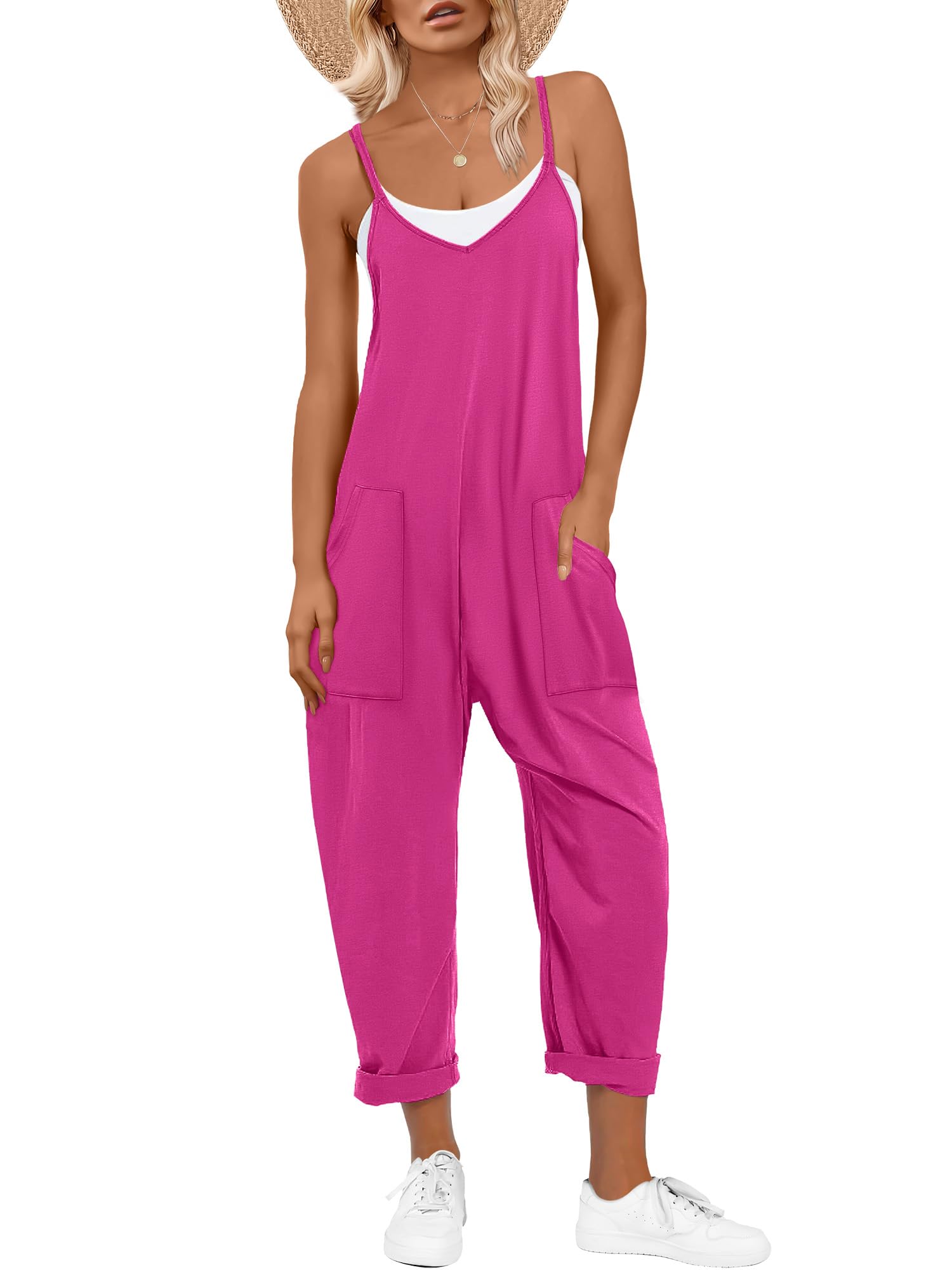 ANRABESS Jumpsuits for Women Casual Summer Overalls Sleeveless Spaghetti Strap Romper Jumpers Trendy Beach Vacation Outfits