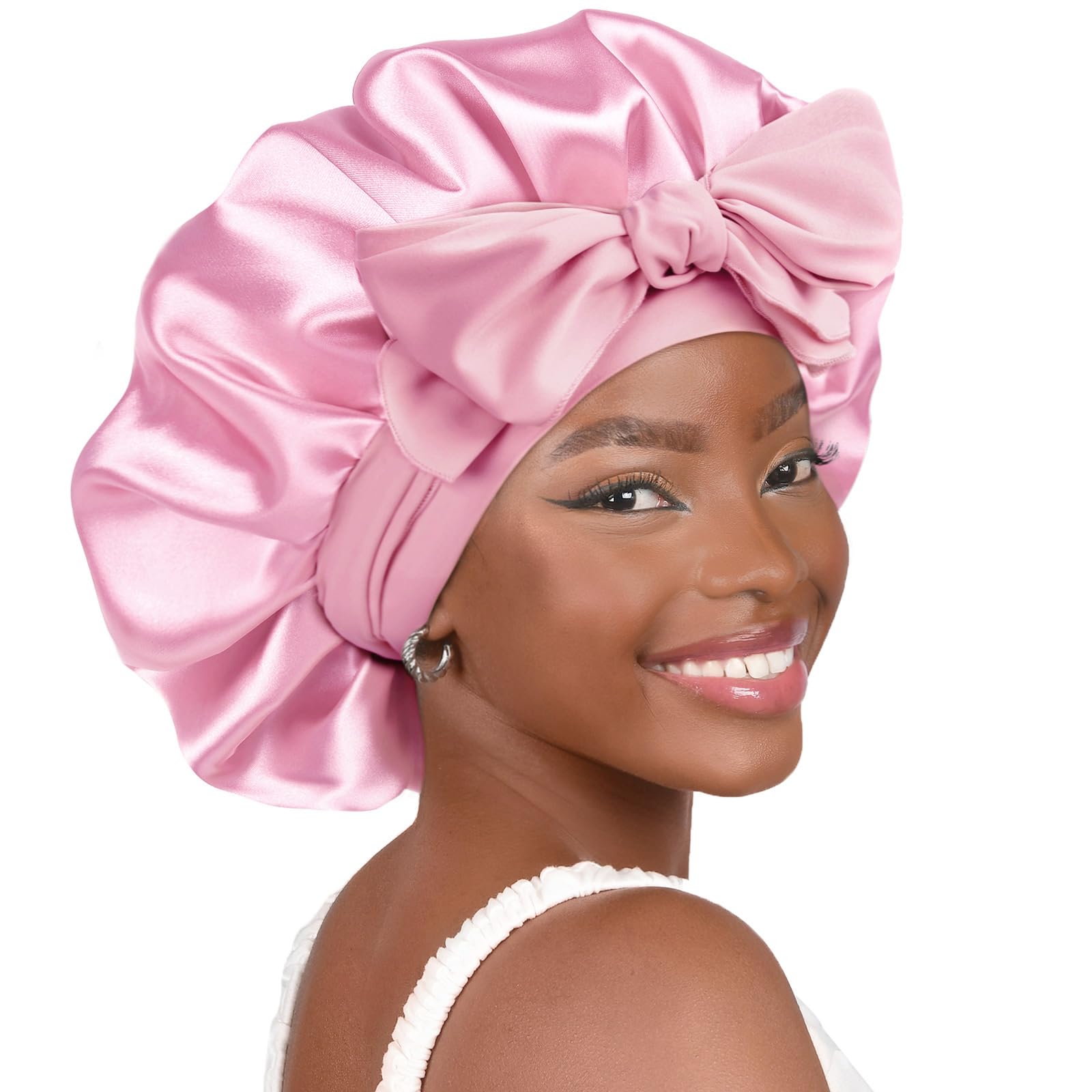 YANIBEST Adjustable Silk Bonnet for Sleeping Women Double Layer Satin Bonnet Reduce Friction Prevent Frizz Curly Hair