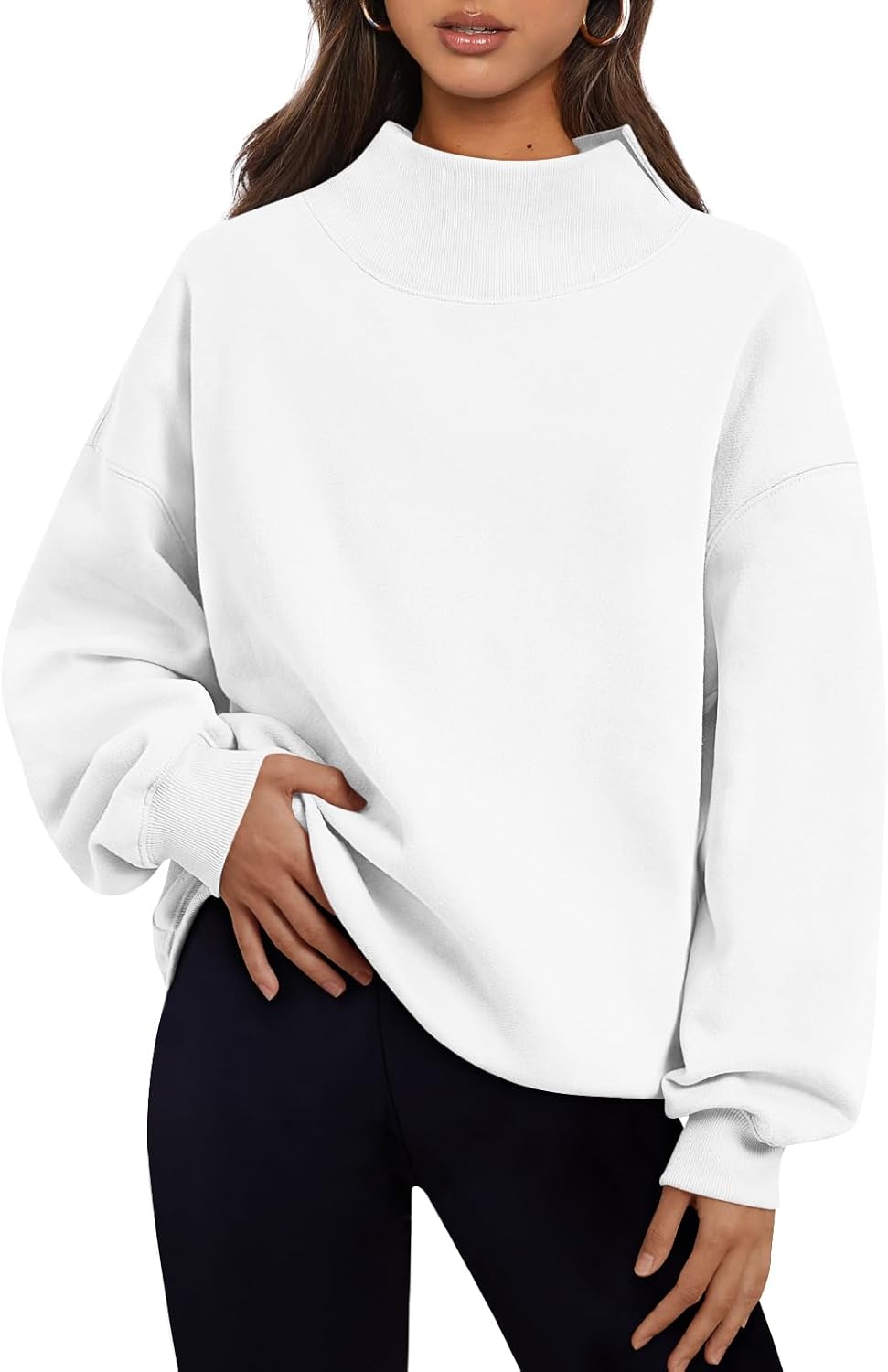 Trendy Queen Womens Mock Neck Sweatshirts Oversized Pullover Fall Outfits | Fall Fashion Clothes 2026,Long Sleeve Tops,Comfort Soft Fleece,Travel Casual Work Lounge Daily Outfit