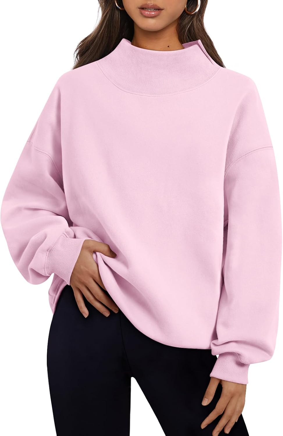 Trendy Queen Womens Mock Neck Sweatshirts Oversized Pullover Fall Outfits | Fall Fashion Clothes 2026,Long Sleeve Tops,Comfort Soft Fleece,Travel Casual Work Lounge Daily Outfit