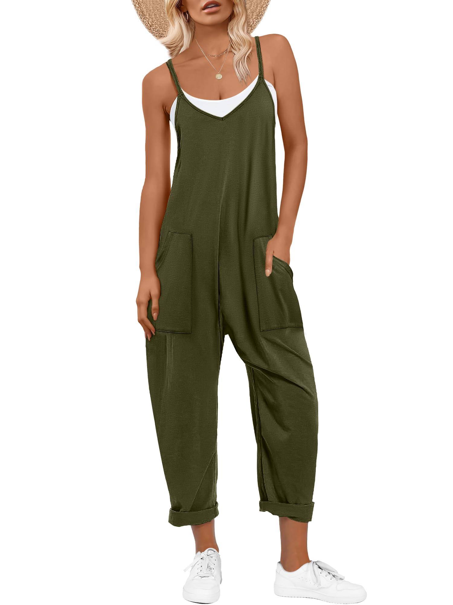 ANRABESS Jumpsuits for Women Casual Summer Overalls Sleeveless Spaghetti Strap Romper Jumpers Trendy Beach Vacation Outfits