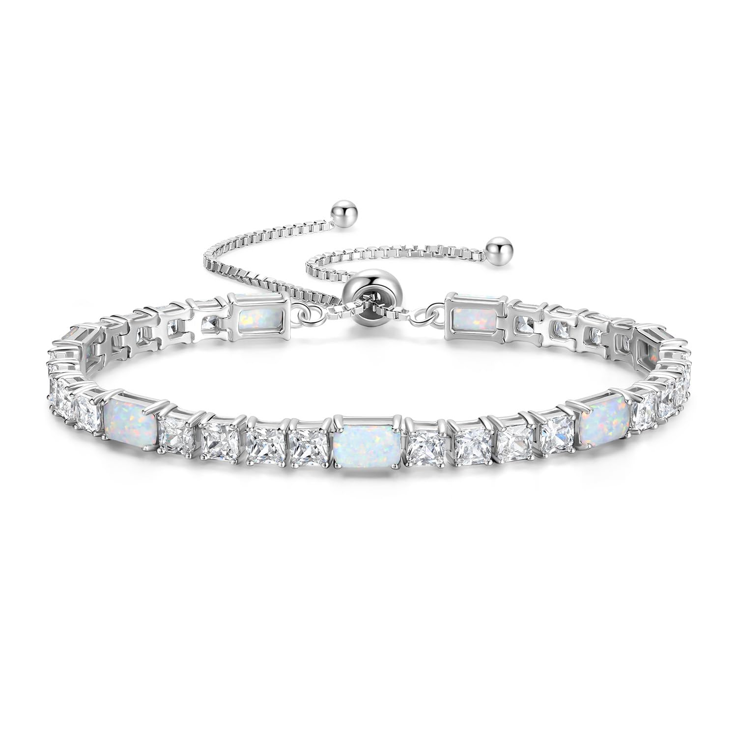 FANCIME Birthstone Bracelet for Women, Sterling Silver 4x6mm Gemstone Tennis Bracelet Bolo Adjustable Chain Fine Jewelry Birthday Gifts for Women Mom Wife Her