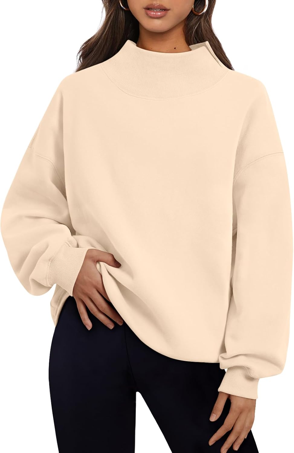 Trendy Queen Womens Mock Neck Sweatshirts Oversized Pullover Fall Outfits | Fall Fashion Clothes 2026,Long Sleeve Tops,Comfort Soft Fleece,Travel Casual Work Lounge Daily Outfit