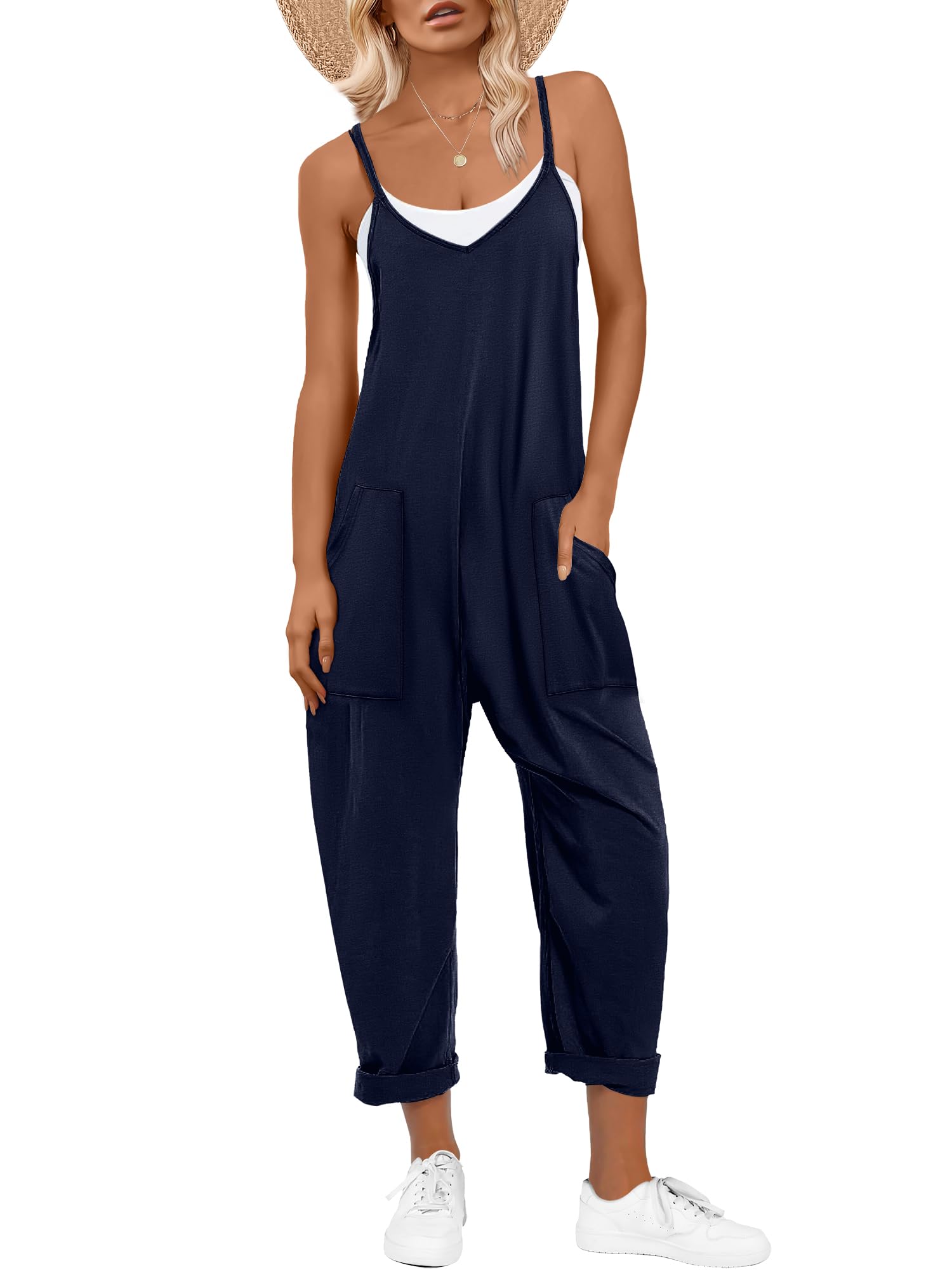 ANRABESS Jumpsuits for Women Casual Summer Overalls Sleeveless Spaghetti Strap Romper Jumpers Trendy Beach Vacation Outfits