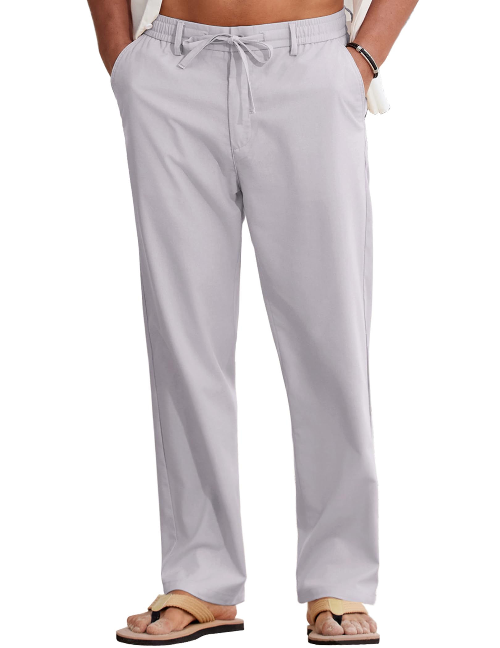 COOFANDY Mens Cotton Linen Pants Casual Lightweight Summer Beach Dress Pant | Light Weight, Drawstring, Elastic Waist, Stretch, Soft, Breathable, Classic Fit, Summer Vacation