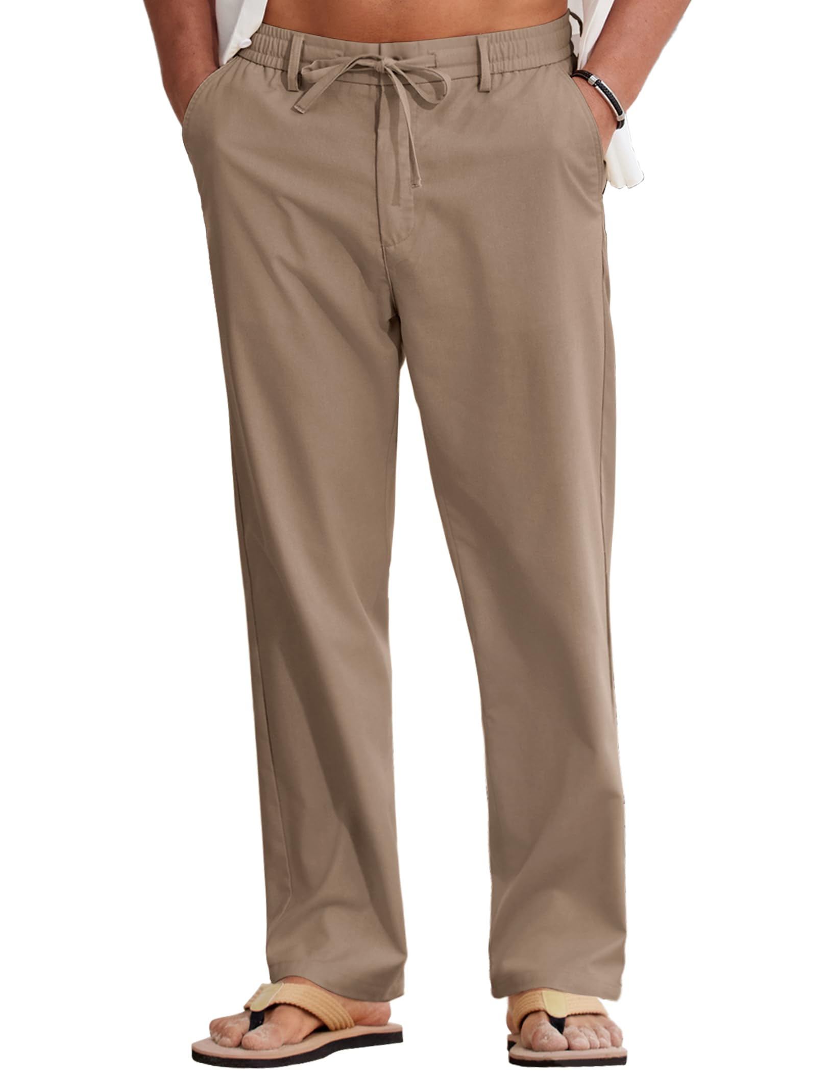 COOFANDY Mens Cotton Linen Pants Casual Lightweight Summer Beach Dress Pant | Light Weight, Drawstring, Elastic Waist, Stretch, Soft, Breathable, Classic Fit, Summer Vacation
