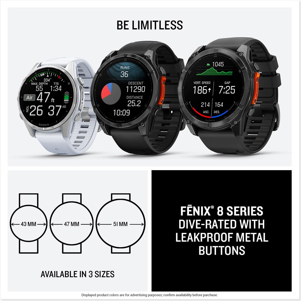 Garmin fēnix® 8, 47mm, Black | Premium Multisport Smartwatch, AMOLED Display, GPS, Built-In Flashlight, Dive-Rated, Built-In Speakers & Mic