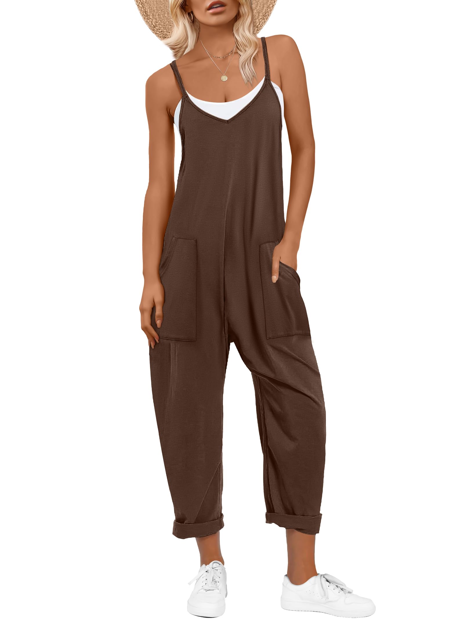 ANRABESS Jumpsuits for Women Casual Summer Overalls Sleeveless Spaghetti Strap Romper Jumpers Trendy Beach Vacation Outfits