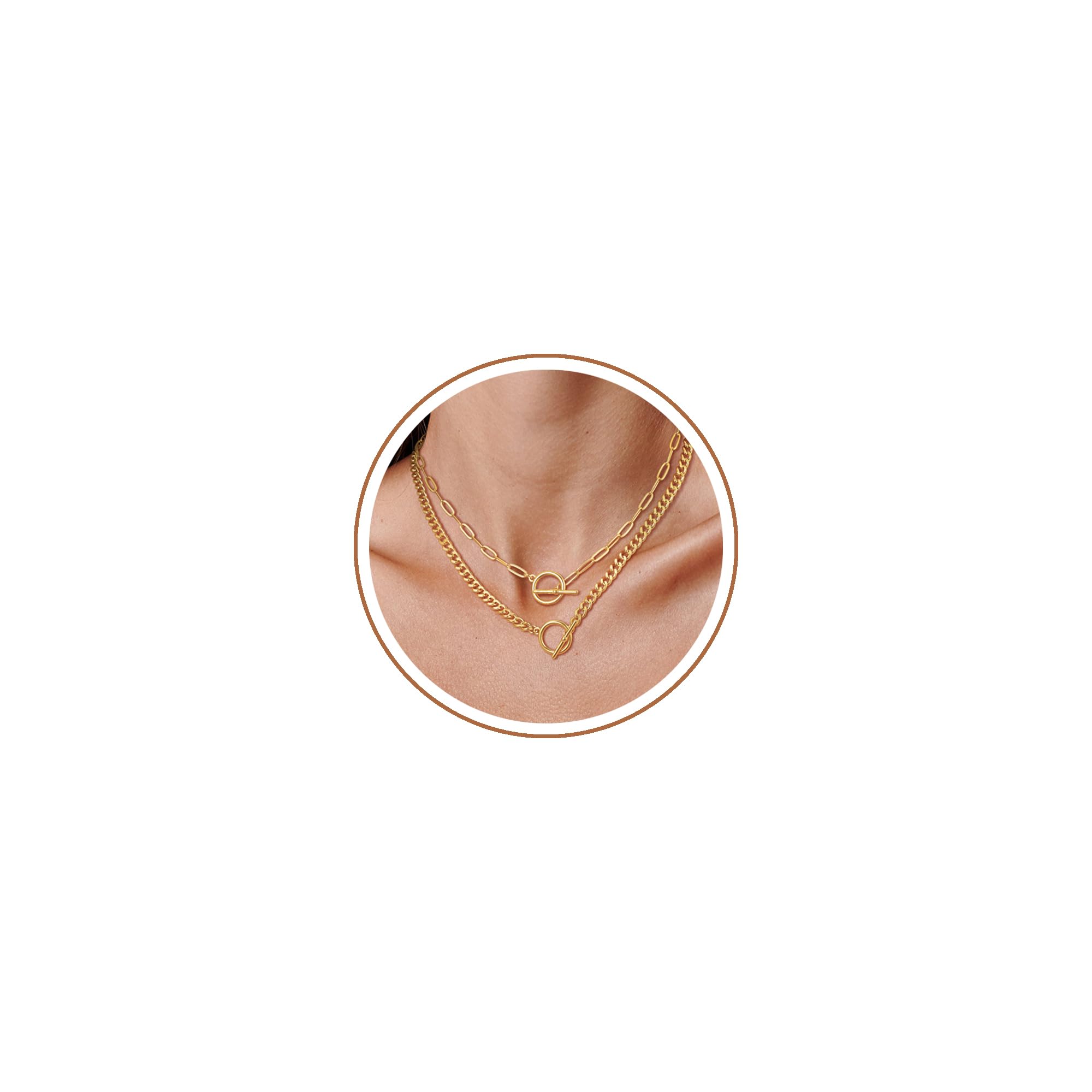CHESKY 14K Gold Plated Layered Chain Necklace for Women | Trendy Cuban Link Chain, Chunky Paperclip Chain, Toggle Clasp Necklace, Fashion Gold Jewelry, Daily Gift for Women