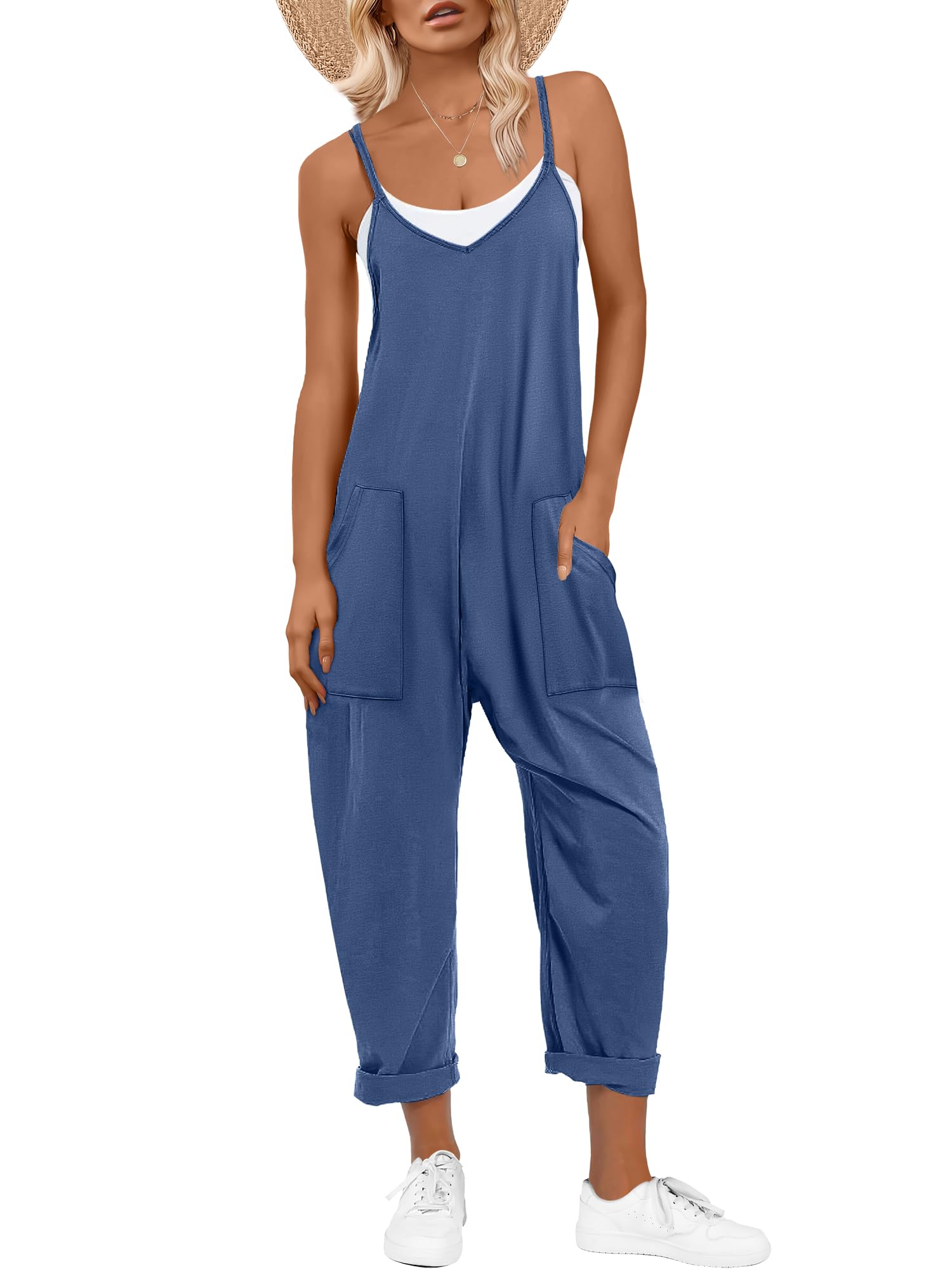 ANRABESS Jumpsuits for Women Casual Summer Overalls Sleeveless Spaghetti Strap Romper Jumpers Trendy Beach Vacation Outfits