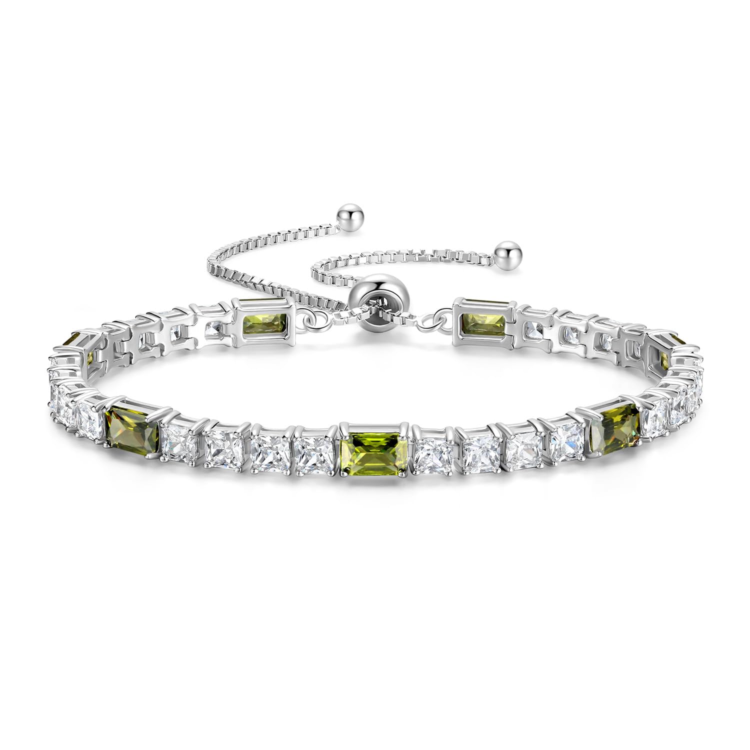 FANCIME Birthstone Bracelet for Women, Sterling Silver 4x6mm Gemstone Tennis Bracelet Bolo Adjustable Chain Fine Jewelry Birthday Gifts for Women Mom Wife Her