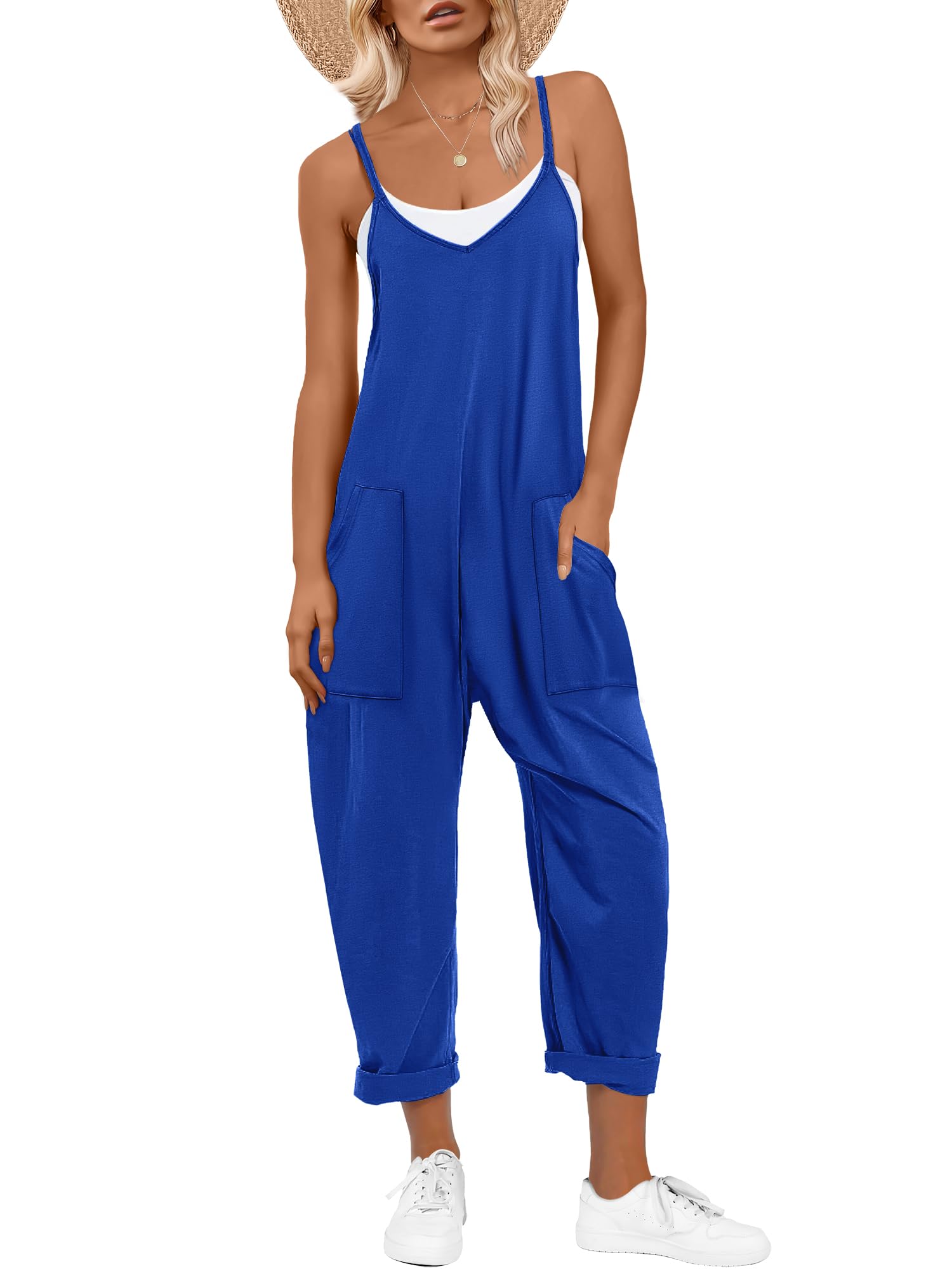 ANRABESS Jumpsuits for Women Casual Summer Overalls Sleeveless Spaghetti Strap Romper Jumpers Trendy Beach Vacation Outfits