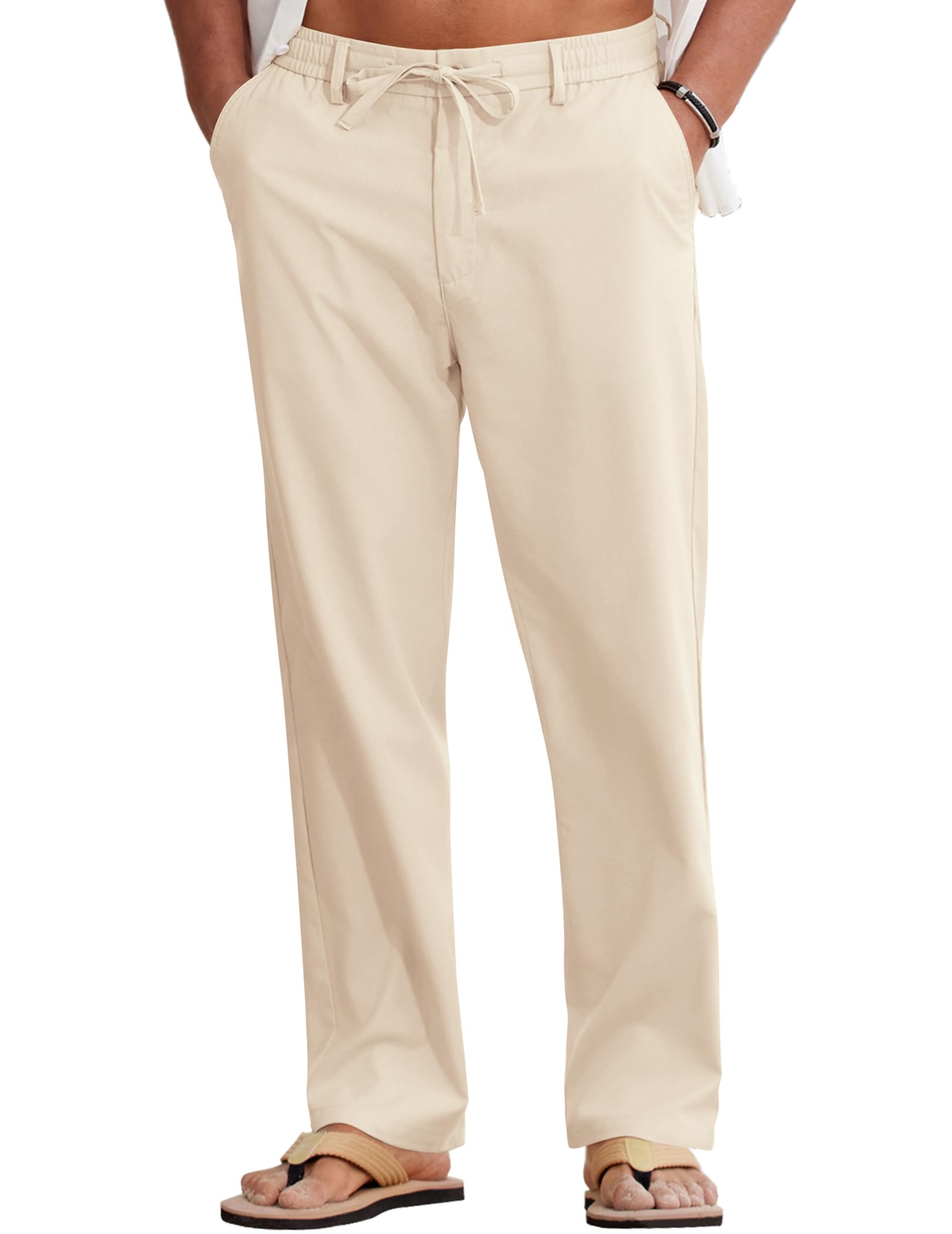 COOFANDY Mens Cotton Linen Pants Casual Lightweight Summer Beach Dress Pant | Light Weight, Drawstring, Elastic Waist, Stretch, Soft, Breathable, Classic Fit, Summer Vacation