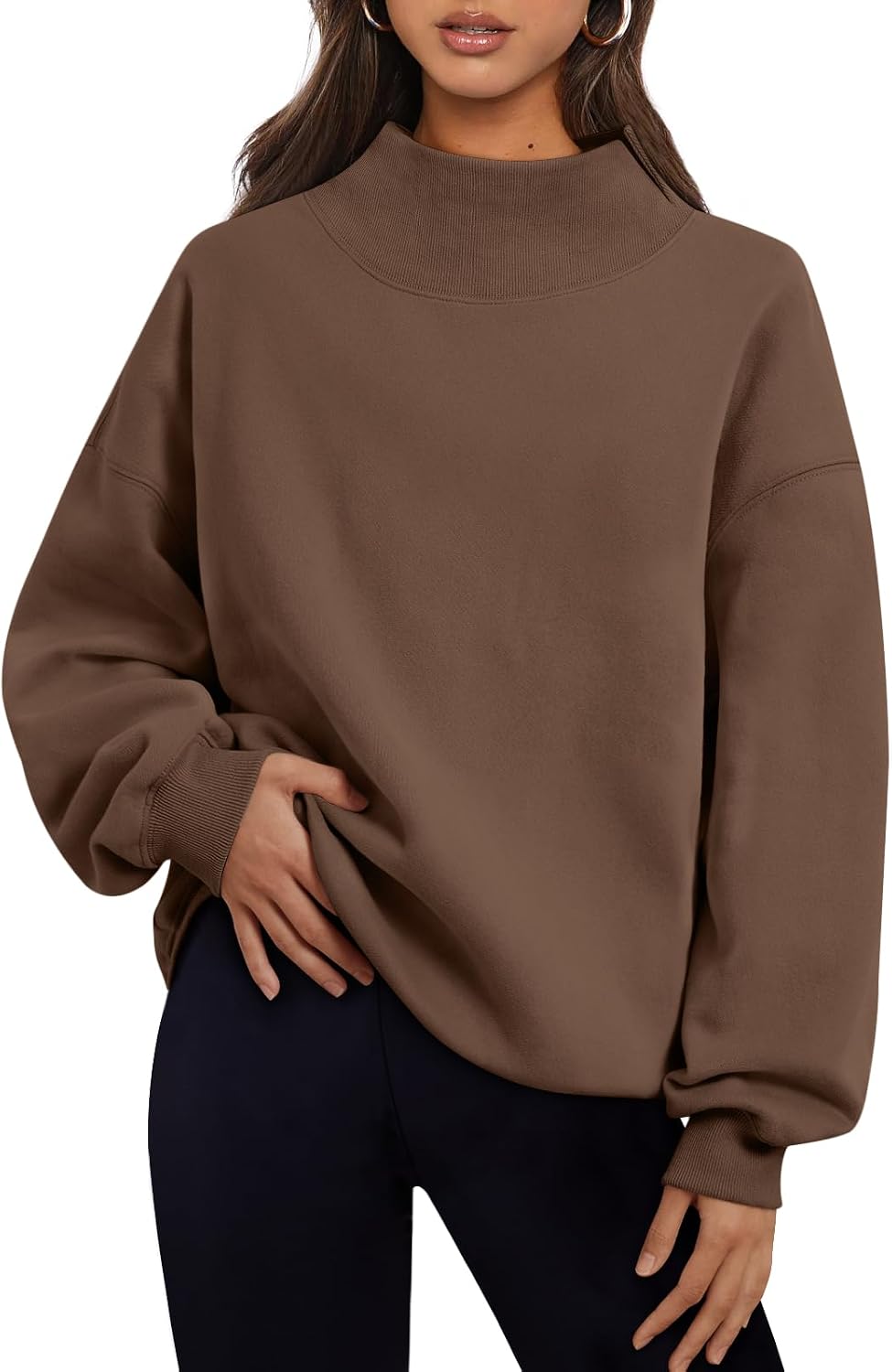Trendy Queen Womens Mock Neck Sweatshirts Oversized Pullover Fall Outfits | Fall Fashion Clothes 2026,Long Sleeve Tops,Comfort Soft Fleece,Travel Casual Work Lounge Daily Outfit