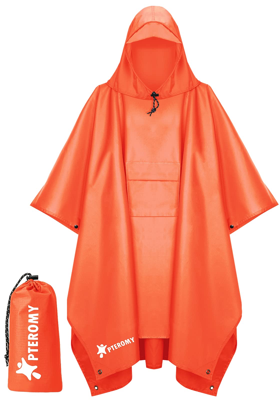 PTEROMY 3-in-1 Hooded Rain Poncho for Adult with Pocket, Waterproof Lightweight Unisex Raincoat for Hiking Camping Emergency