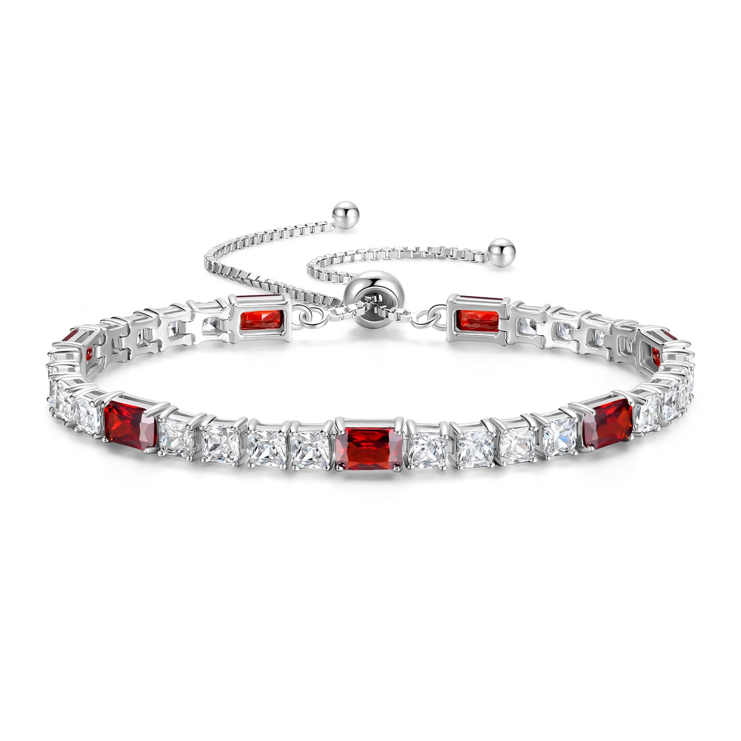 FANCIME Birthstone Bracelet for Women, Sterling Silver 4x6mm Gemstone Tennis Bracelet Bolo Adjustable Chain Fine Jewelry Birthday Gifts for Women Mom Wife Her