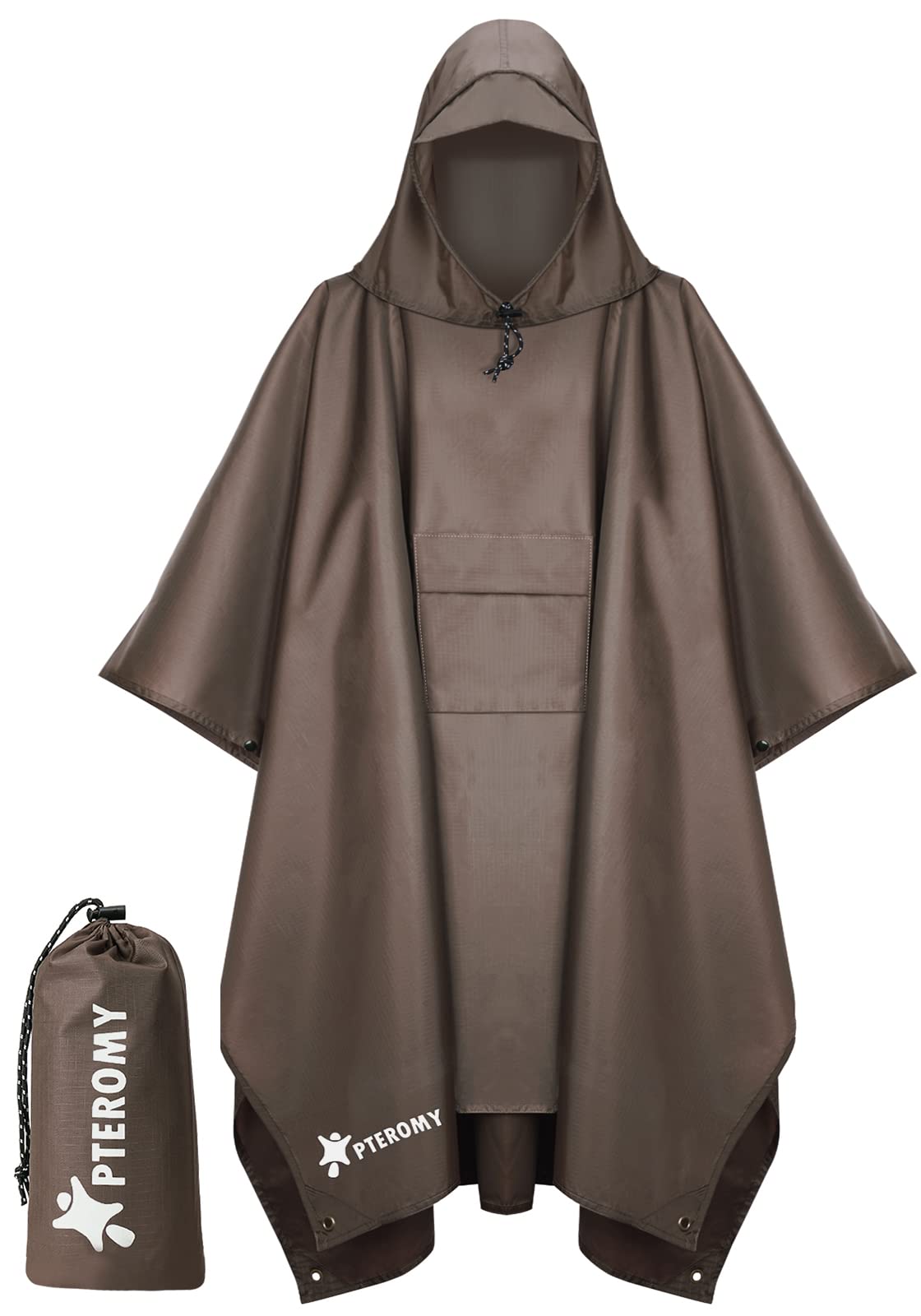 PTEROMY 3-in-1 Hooded Rain Poncho for Adult with Pocket, Waterproof Lightweight Unisex Raincoat for Hiking Camping Emergency