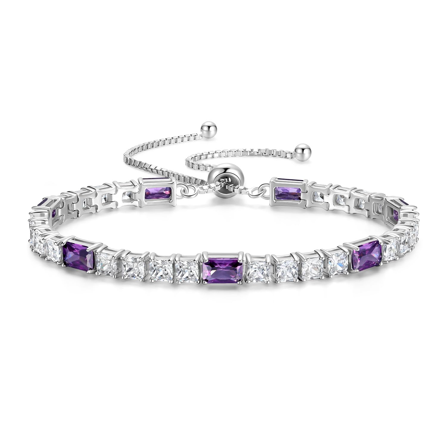 FANCIME Birthstone Bracelet for Women, Sterling Silver 4x6mm Gemstone Tennis Bracelet Bolo Adjustable Chain Fine Jewelry Birthday Gifts for Women Mom Wife Her