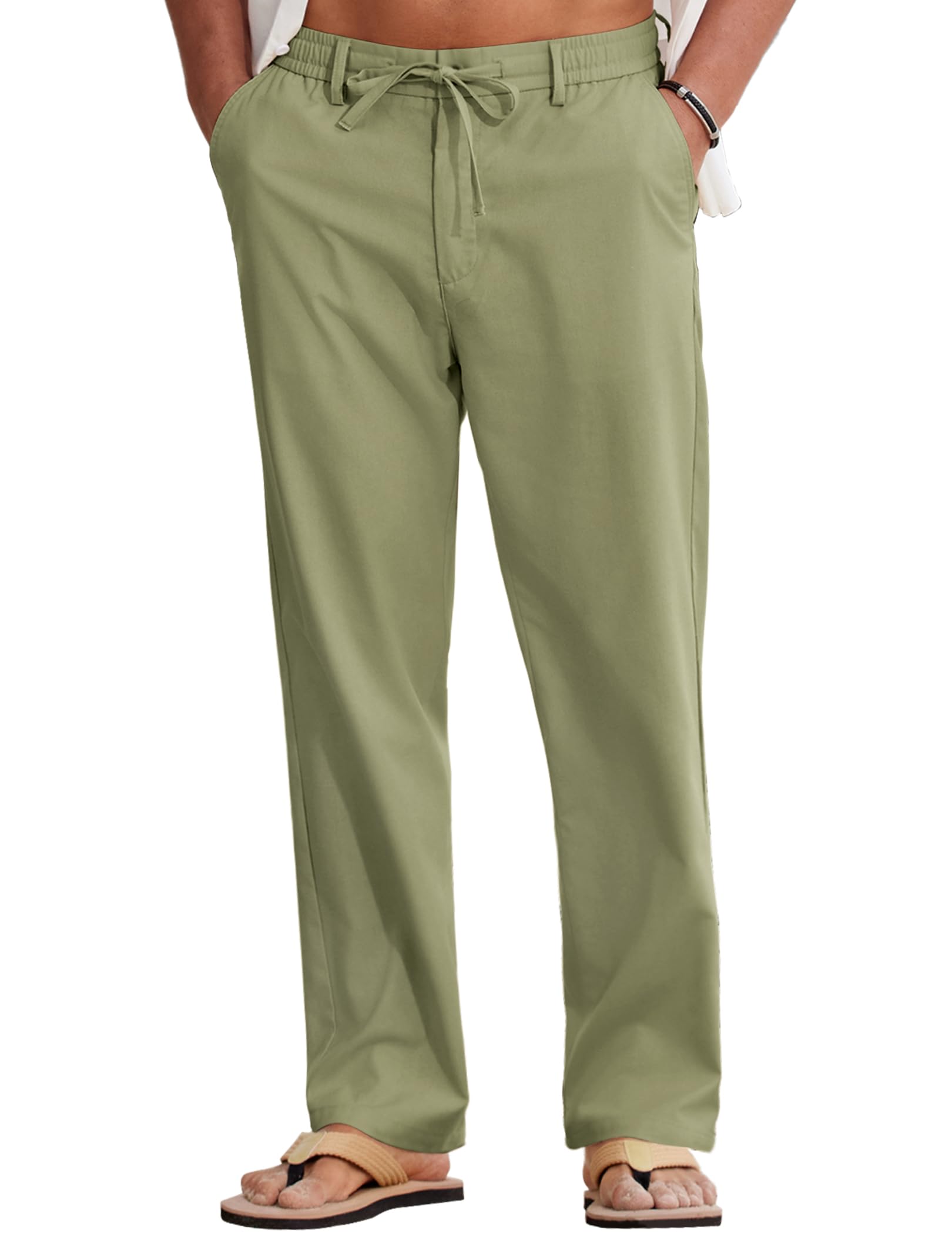 COOFANDY Mens Cotton Linen Pants Casual Lightweight Summer Beach Dress Pant | Light Weight, Drawstring, Elastic Waist, Stretch, Soft, Breathable, Classic Fit, Summer Vacation