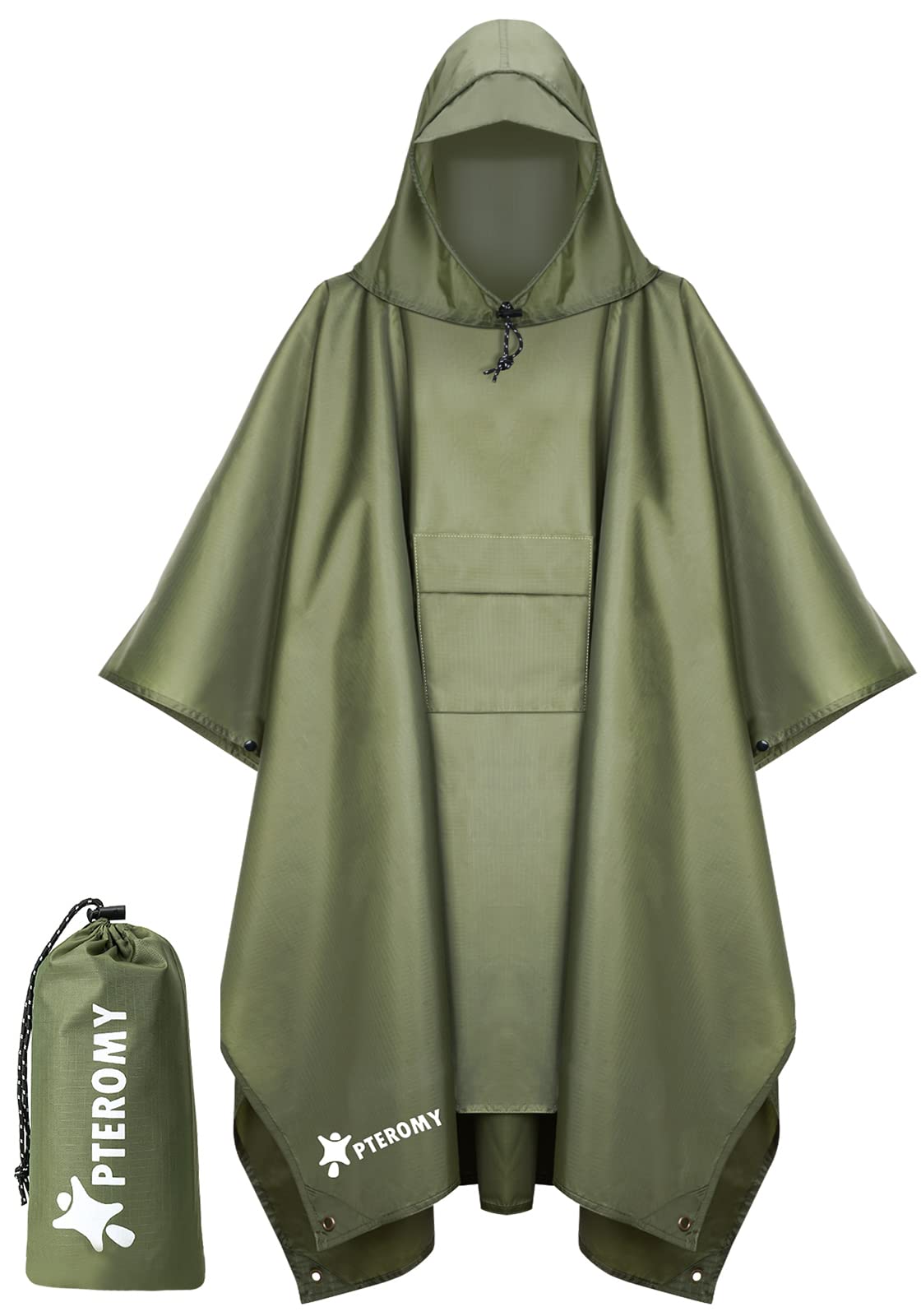 PTEROMY 3-in-1 Hooded Rain Poncho for Adult with Pocket, Waterproof Lightweight Unisex Raincoat for Hiking Camping Emergency