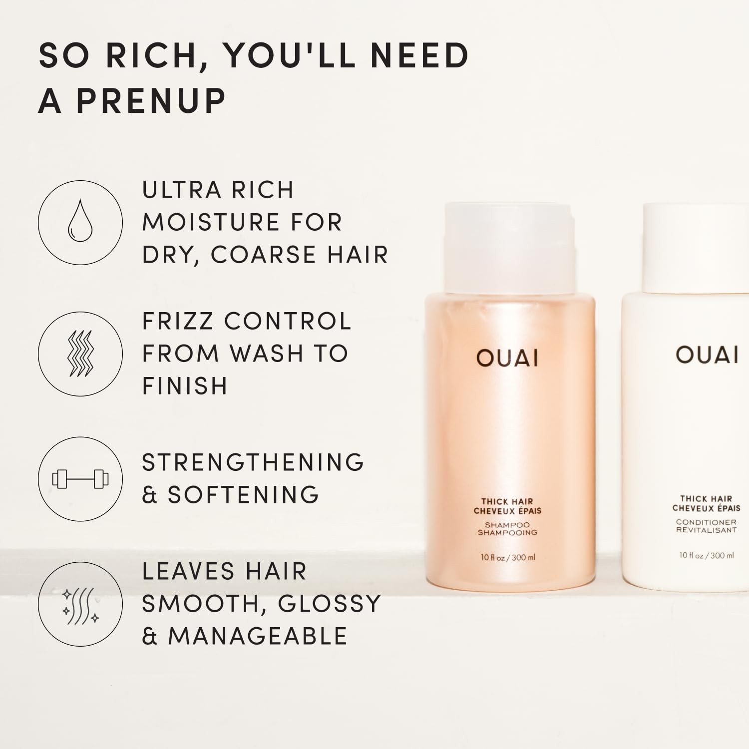 OUAI Fine Shampoo and Conditioner Set - Sulfate Free Shampoo and Conditioner for Women & Men - Made with Keratin, Marshmallow Root, Shea Butter & Avocado Oil - Free of Parabens & Phthalates (10 Fl Oz)