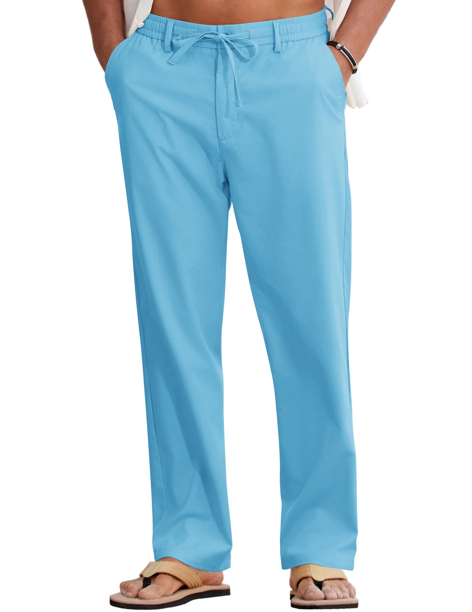 COOFANDY Mens Cotton Linen Pants Casual Lightweight Summer Beach Dress Pant | Light Weight, Drawstring, Elastic Waist, Stretch, Soft, Breathable, Classic Fit, Summer Vacation