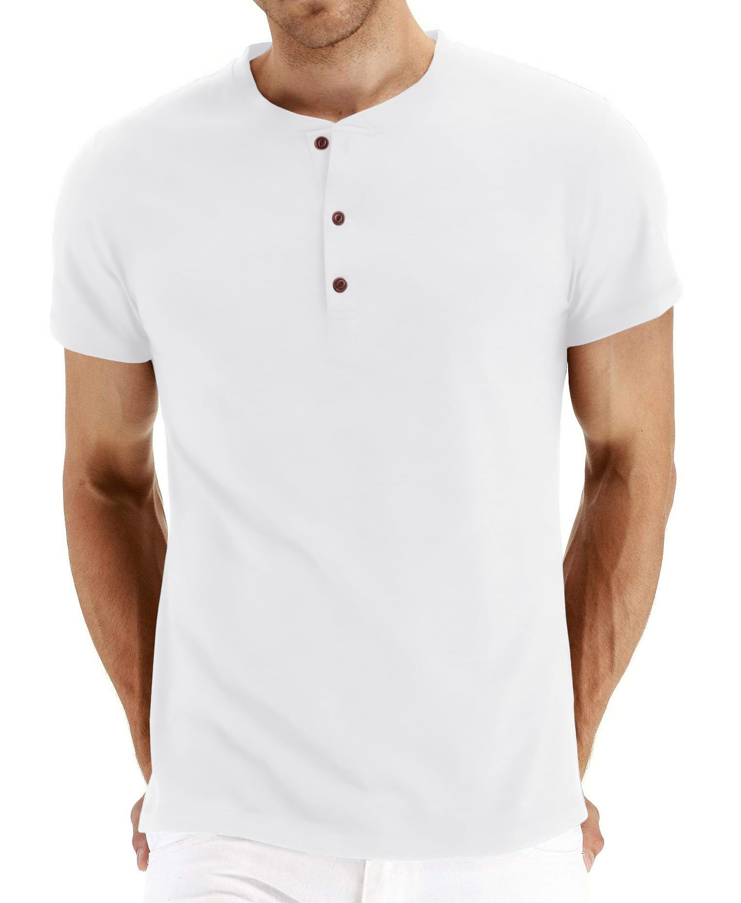 PEGENO Men's Fashion Casual Front Placket Short Sleeve Henley T-Shirts Cotton Shirts