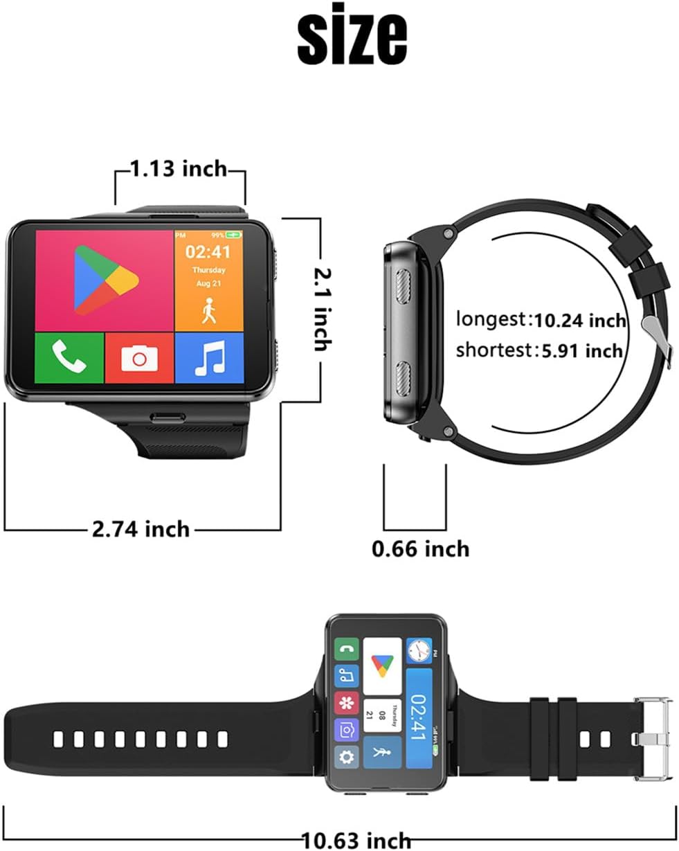 Smart Watch for Men, 4G Smartwatch 2.88 Inch Touch Screen Android 11 OS 6GB+128GB Activity Tracker with Face Unlock Dual Cameras WiFi GPS Detachable Band (Black, 6GB+128G)