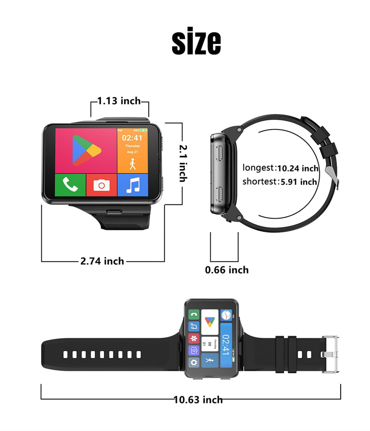 Smart Watch for Men, 4G Smartwatch 2.88 Inch Touch Screen Android 11 OS 6GB+128GB Activity Tracker with Face Unlock Dual Cameras WiFi GPS Detachable Band (Black, 6GB+128G)