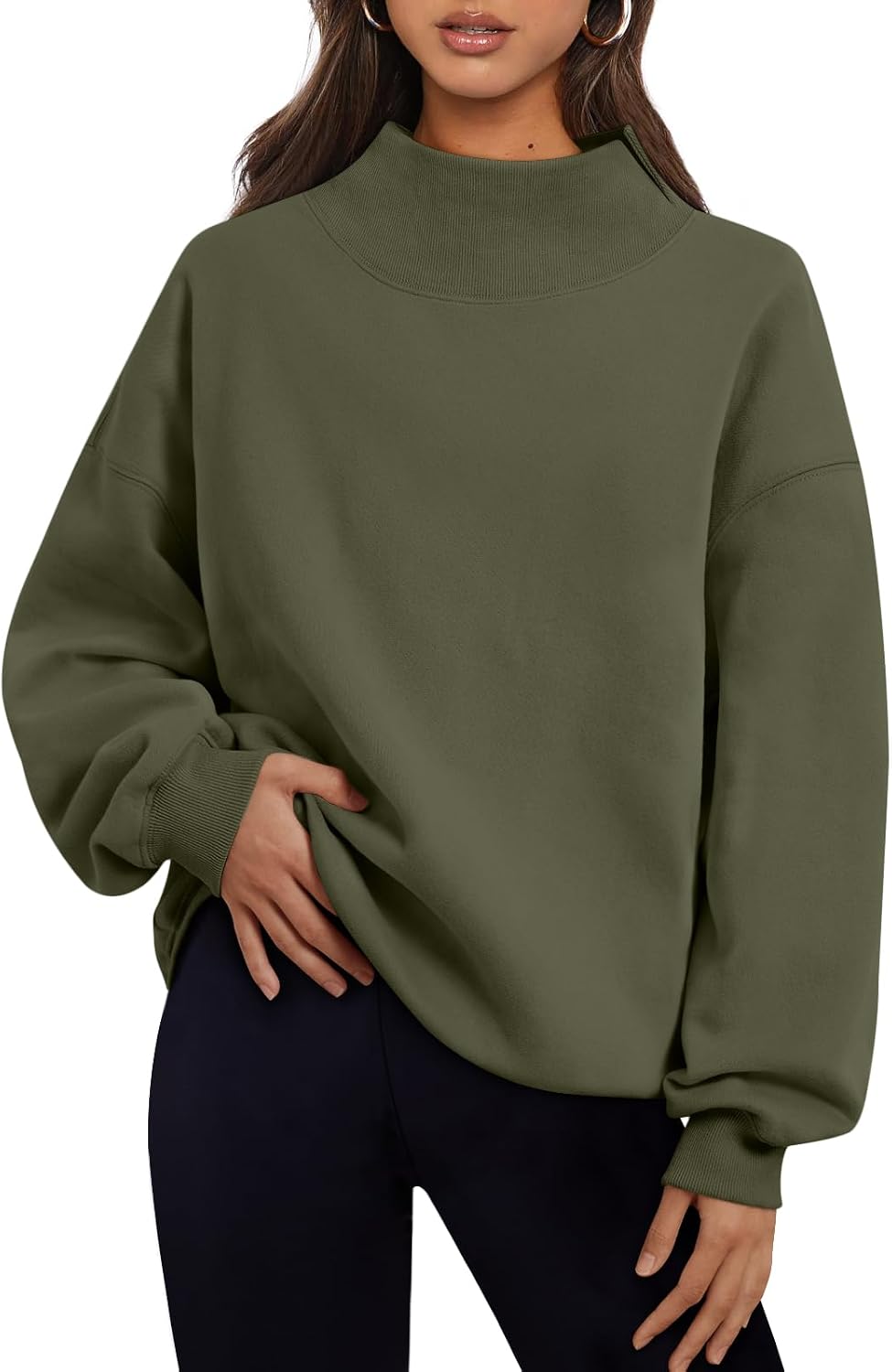 Trendy Queen Womens Mock Neck Sweatshirts Oversized Pullover Fall Outfits | Fall Fashion Clothes 2026,Long Sleeve Tops,Comfort Soft Fleece,Travel Casual Work Lounge Daily Outfit