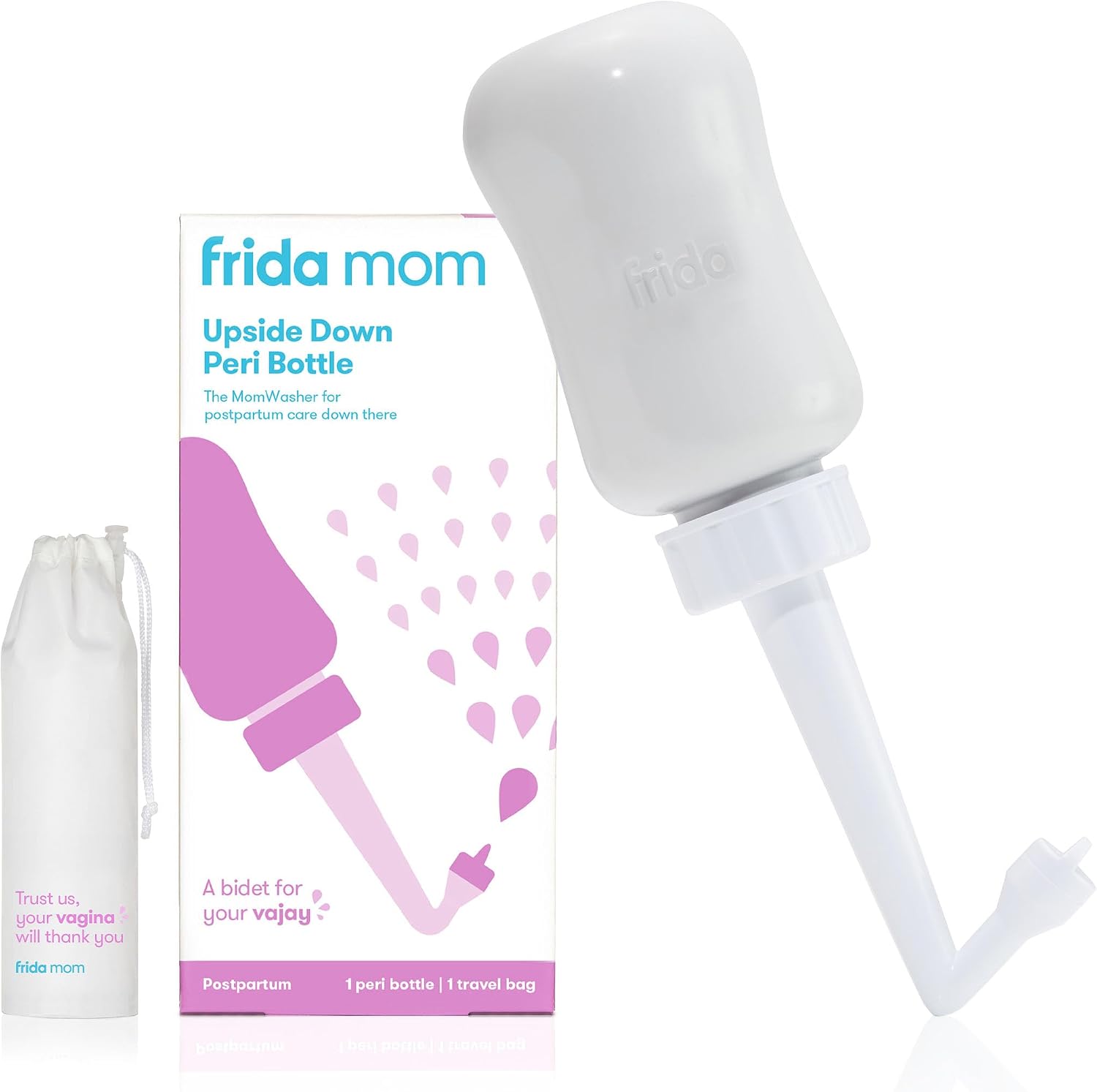 Frida Mom Upside Down Peri Bottle Sprayer for Postpartum Care w/ Bag, Gray | Portable Travel Bidet & Perineal Cleanser with Travel Bag, Postpartum Essential, Gray