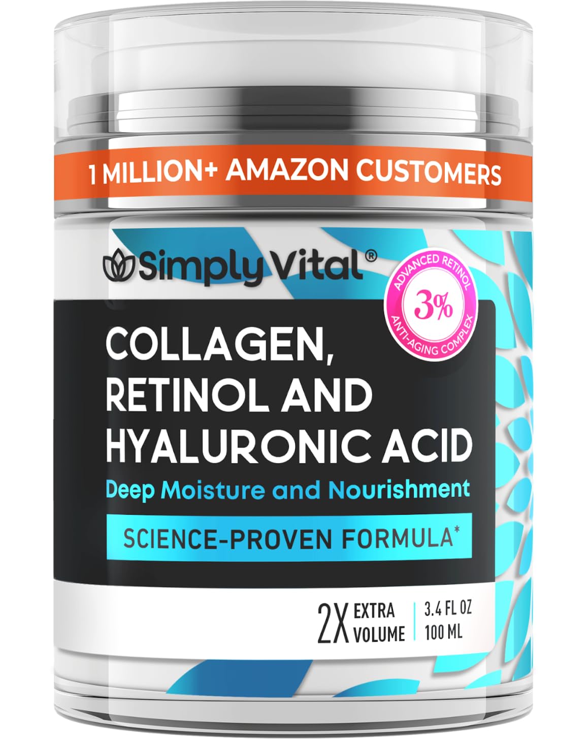 SimplyVital Face Moisturizer Retinol Collagen Hyaluronic Acid Cream 1.7 oz | Anti-Aging, Moisturizer Face Cream for Women & Men, Visibly Firming, Hydrating Neck Care, Day & Night Skin Care, Silky Feel