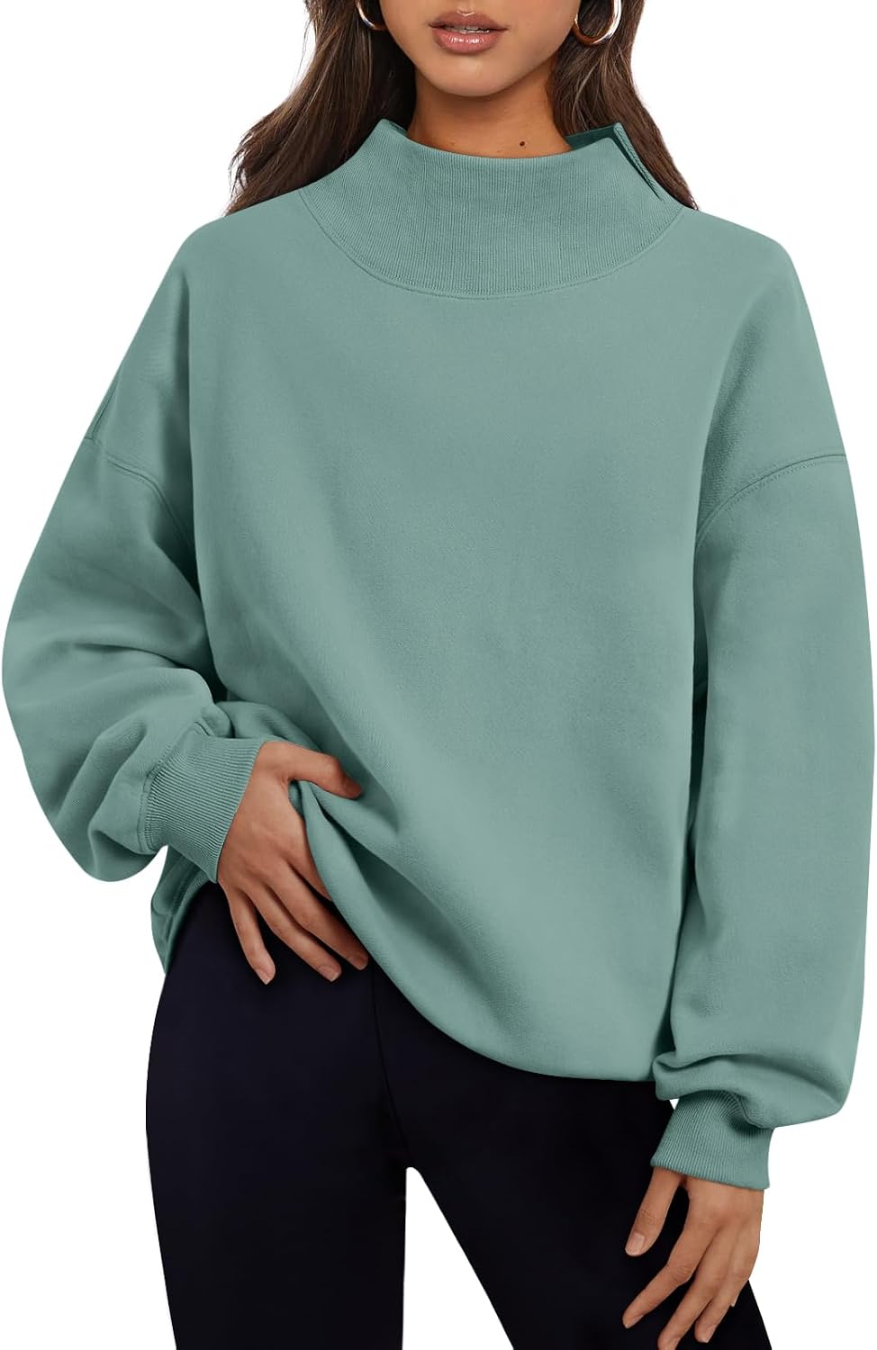 Trendy Queen Womens Mock Neck Sweatshirts Oversized Pullover Fall Outfits | Fall Fashion Clothes 2026,Long Sleeve Tops,Comfort Soft Fleece,Travel Casual Work Lounge Daily Outfit
